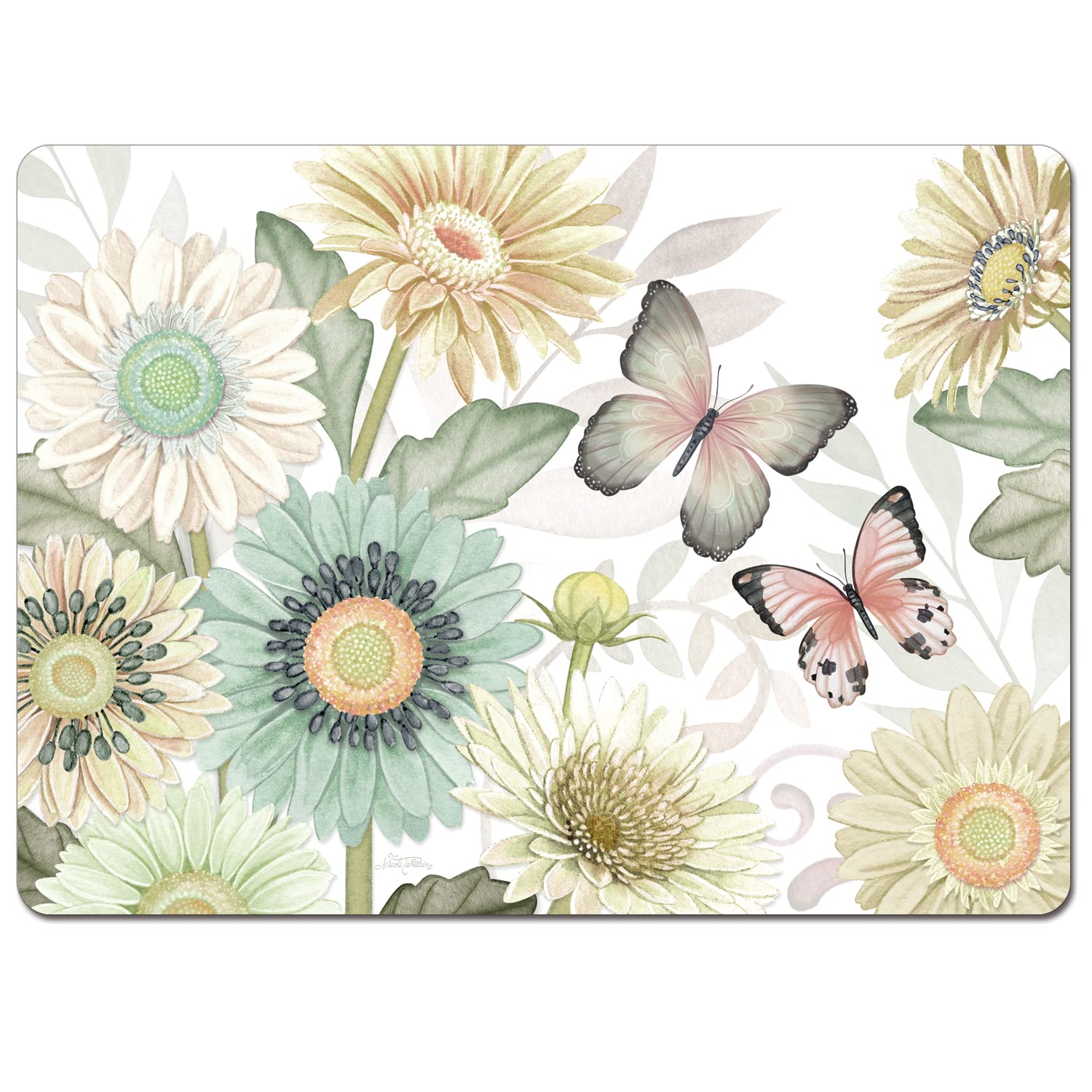 Boho Butterfly Decorative Hardboard Cork Back Placemats - Set of 4 | Heat Resistant & Easy Clean Table Mats | Made in USA | Perfect for Dining Tables, Kitchen Countertops & Boho Home Decor