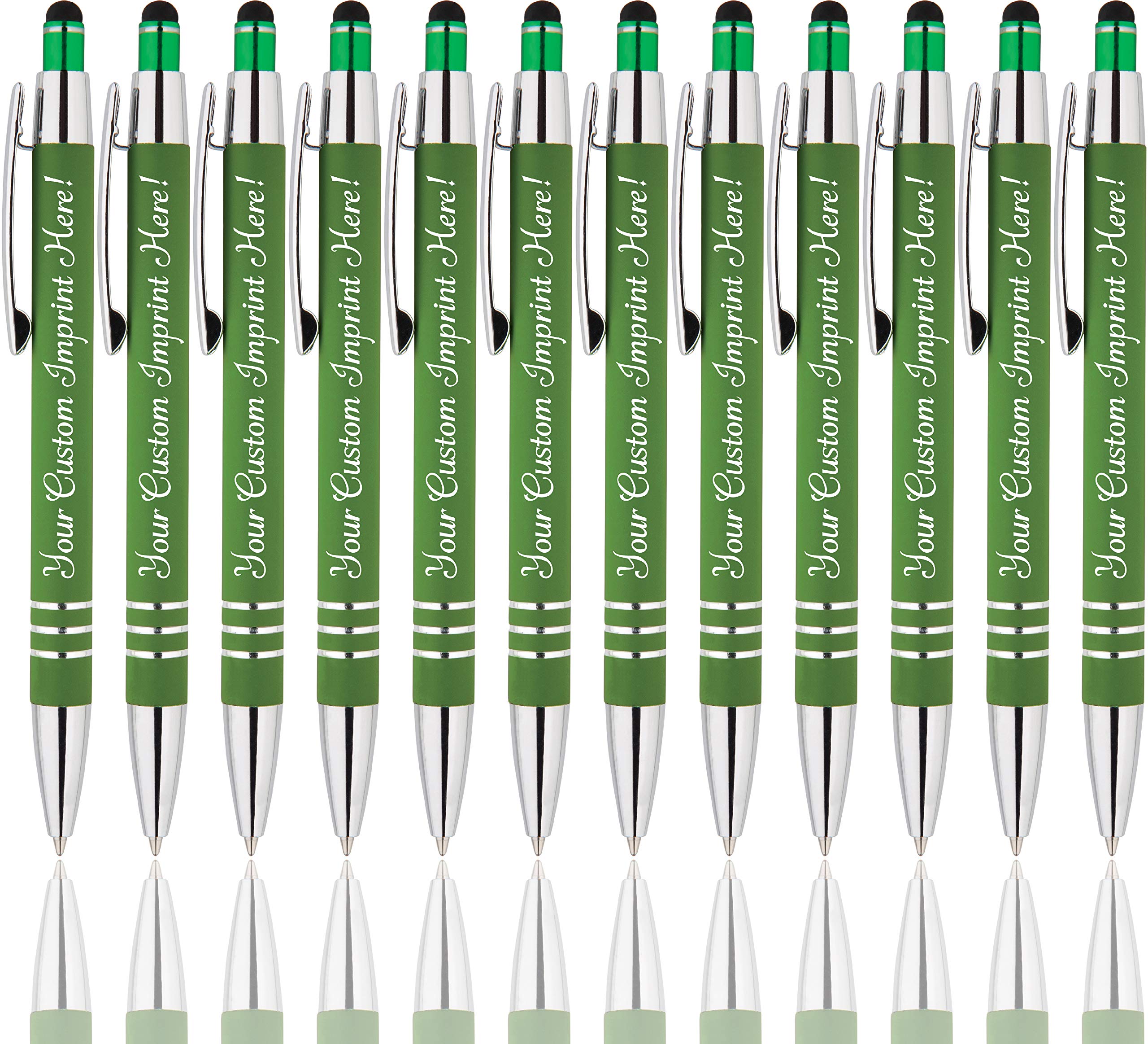 Premium Personalized Ballpoint Pens - Soft Touch Rubberized Grip with Stylus Tip, Medium Point Black Ink (Box of 12, Light Green) - Ideal for Office, Gifts & Note-Taking
