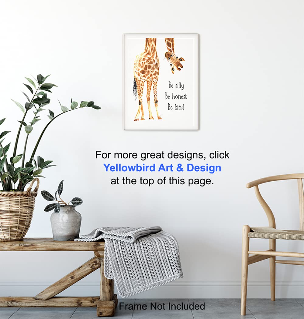 Be Silly Be Honest Be Kind Giraffe Wall Art - Nursery Decor for Boys & Girls - Kids Room Wall Decor - Baby Shower Gift Idea - Playroom & Toddler Bedroom Decoration - Inspirational Children's Wall Art for Bedrooms & Play Areas