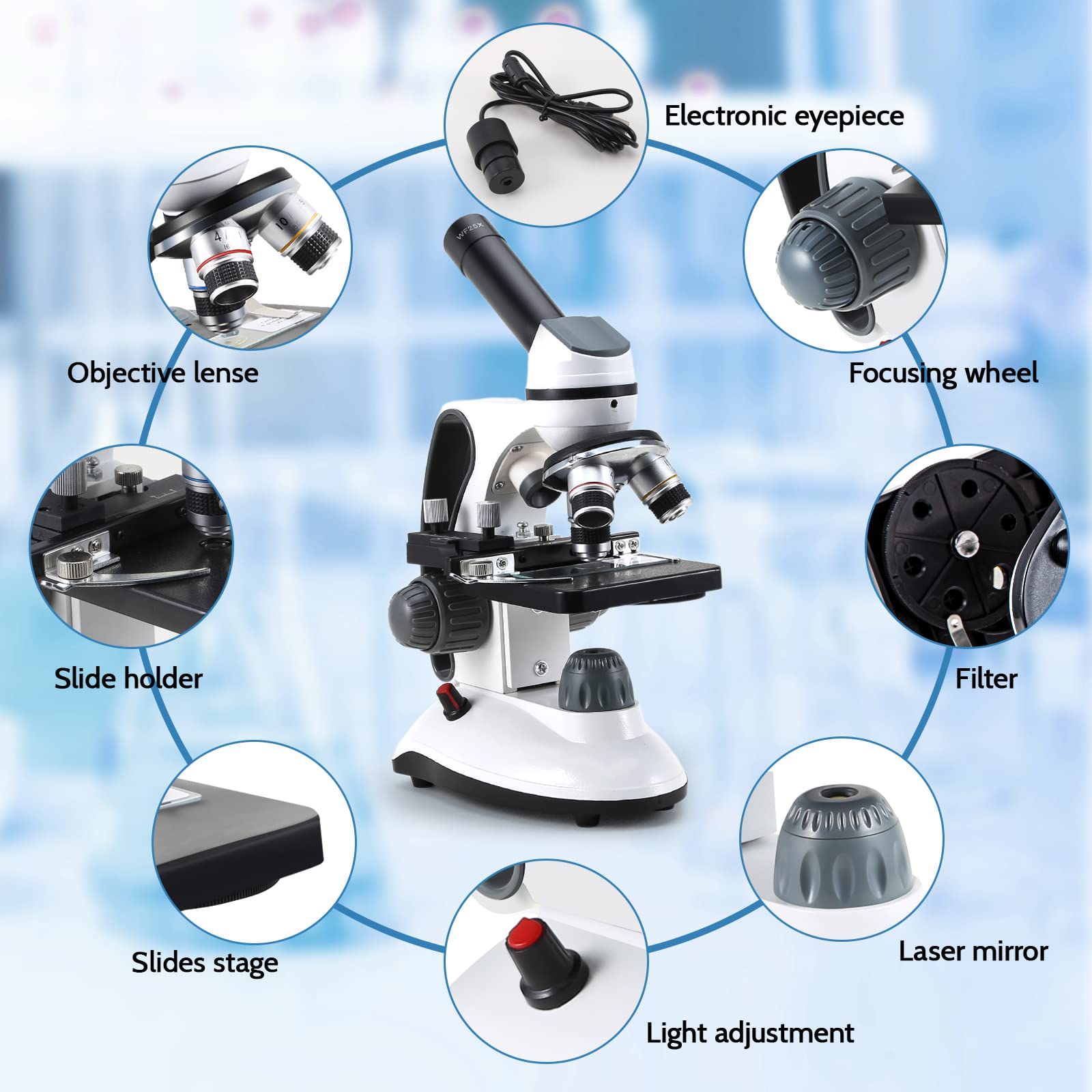 40X-2000X Professional Microscope for Kids, Students & Adults - with 30 Prepared Slides, 2.0MP Camera & Phone Adapter - Perfect for School Labs, Home Education & Scientific Exploration