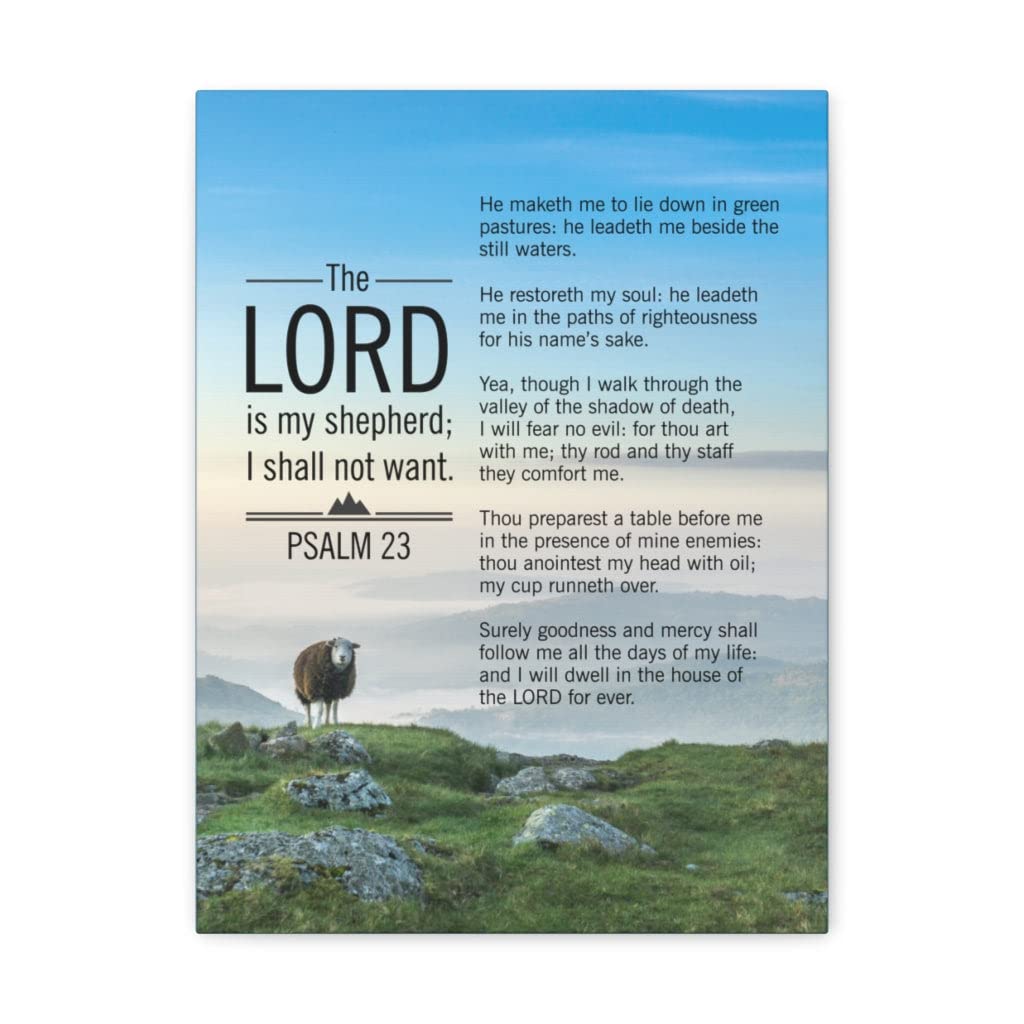 Psalm 23 Bible Verse Canvas Wall Art - Christian Scripture Home Decor for Living Room, Bedroom & Church - Blue Sky Themed Religious Gift for Weddings, Baptisms & Housewarming