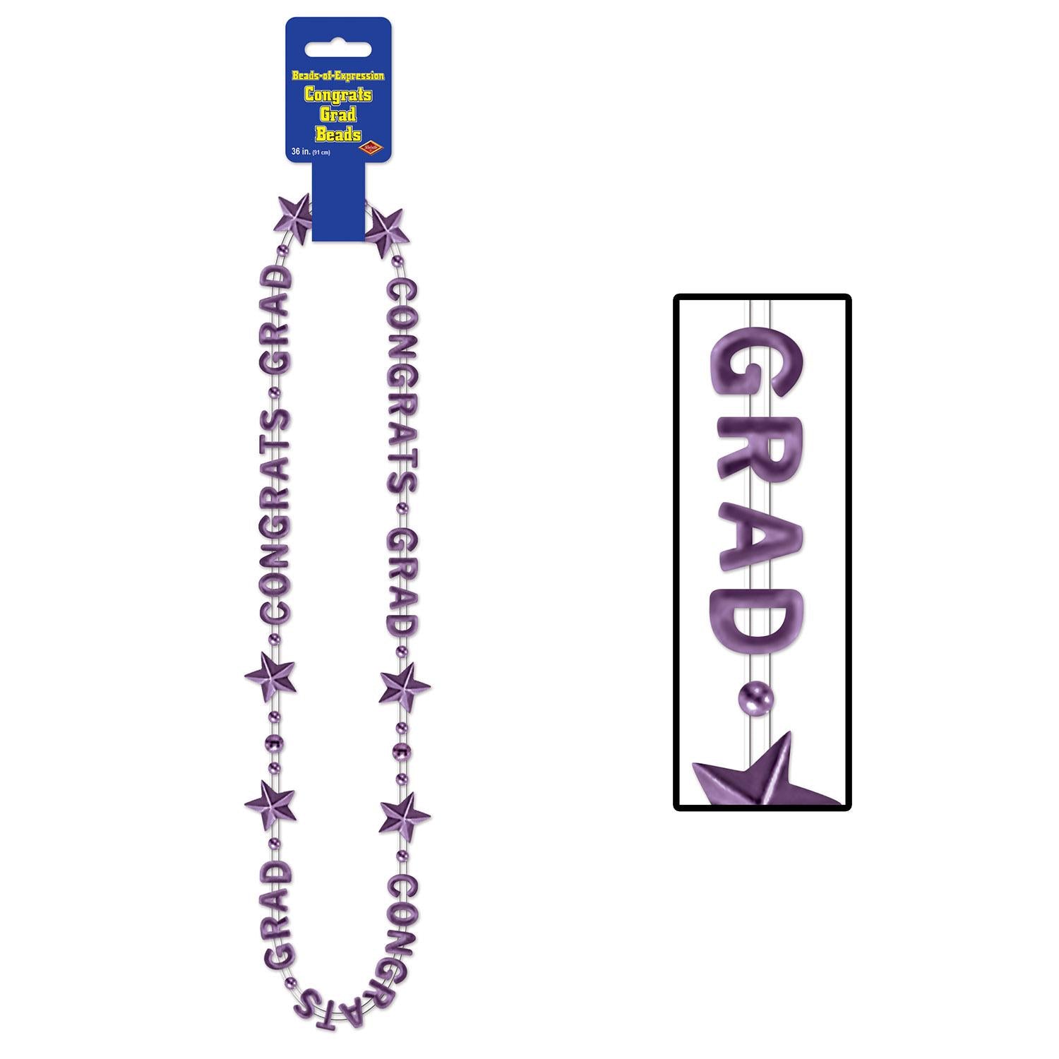 12 Pack Purple Graduation Bead Necklaces - Bulk Congrats Grad Party Supplies for Ceremony, School Events & Celebrations