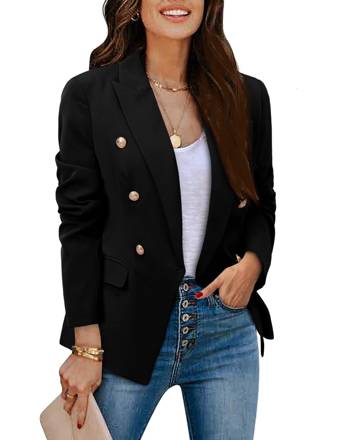 Stylish Women's Casual Blazer Jacket with Gold Buttons - Long Sleeve Office Blazer with Lapel for Work & Business Attire | Perfect for Professional Meetings, Office Wear & Smart Casual Outfits