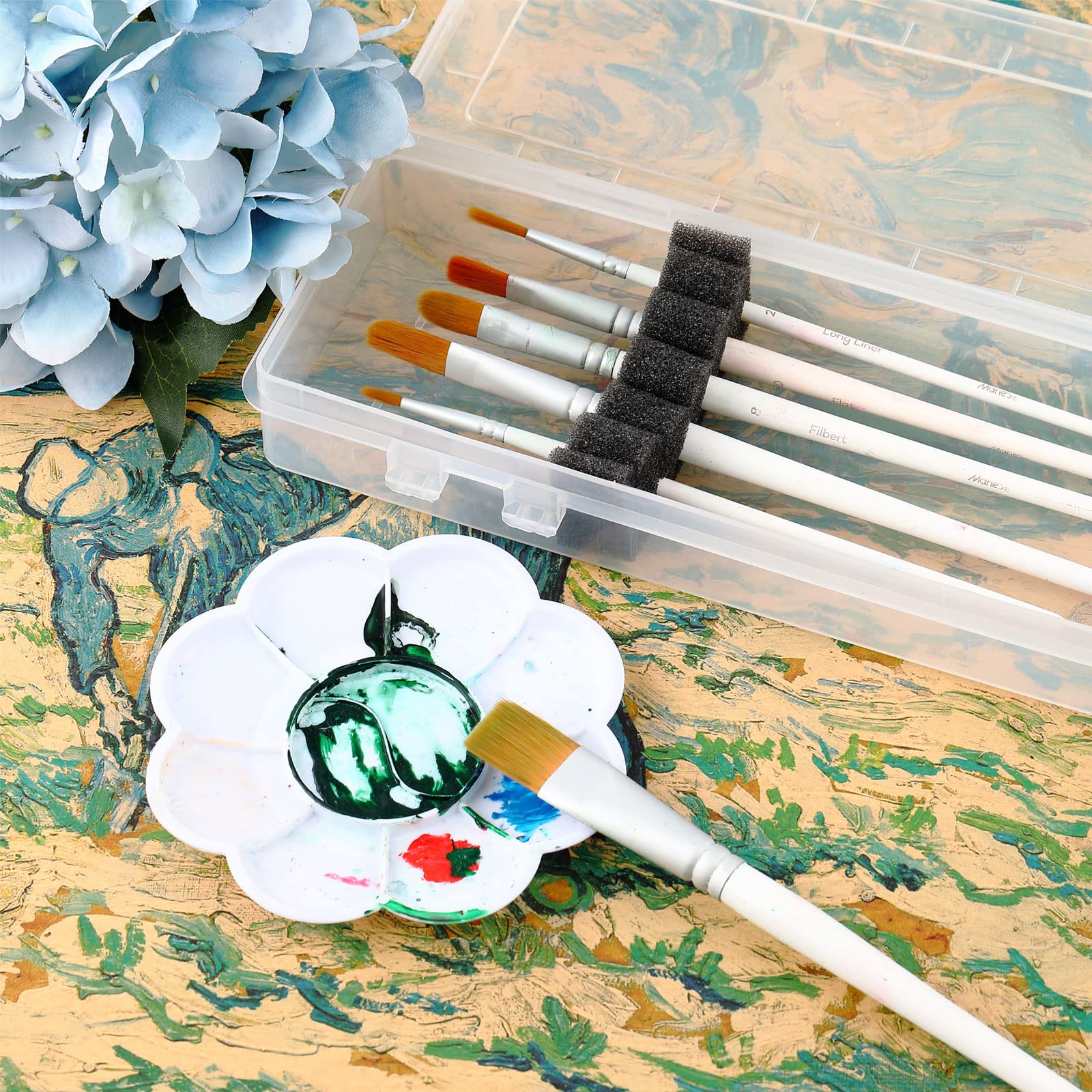 3 Pack Paint Brush Storage Case with Foam Inserts - Portable Artist Brush Organizer Holder for Drawing Tools, Pens & Makeup Brushes - Translucent Travel Art Supply Box 13.8 x 3.5 x 1.6 Inches - Perfect for Artists, Students & DIY Crafters