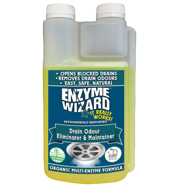 Enzyme Wizard Drain Odour Eliminator & Maintainer - Natural Pipe Cleaner for Kitchen Sink, Bathroom & Shower Drain - Eliminates Bad Smells & Prevents Clogs