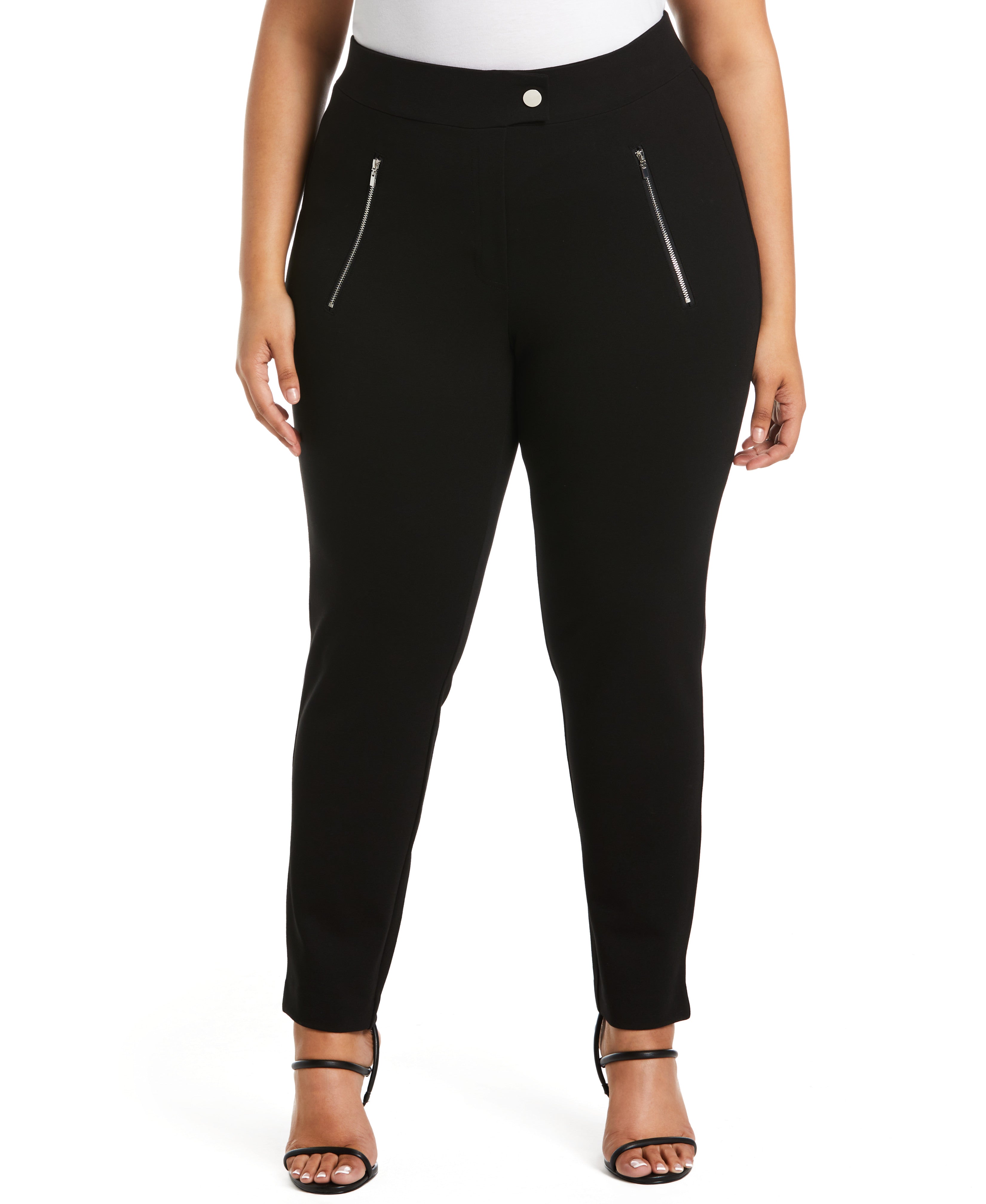 Plus Size Classic Fit Pull-On Ankle Pants with Zipper Detail - Comfortable Stretchy Women's Work Pants for Office & Casual Wear