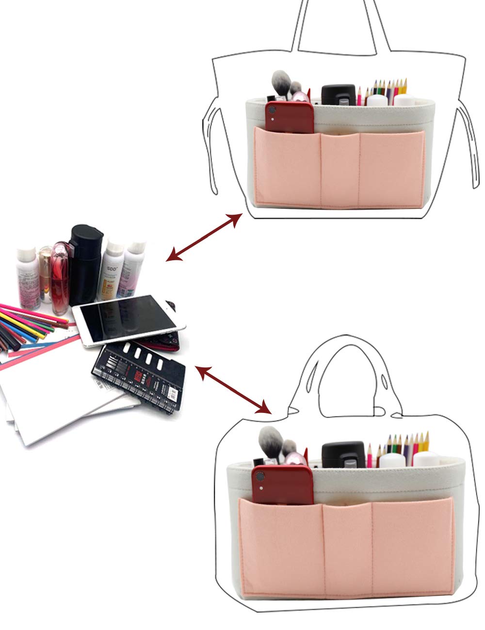 LEXSION Felt Insert Bag Organizer - Purse Organizer for Handbags, Fits Louis Vuitton Speedy & Neverfull - Perfect for Travel, Work & Daily Organization