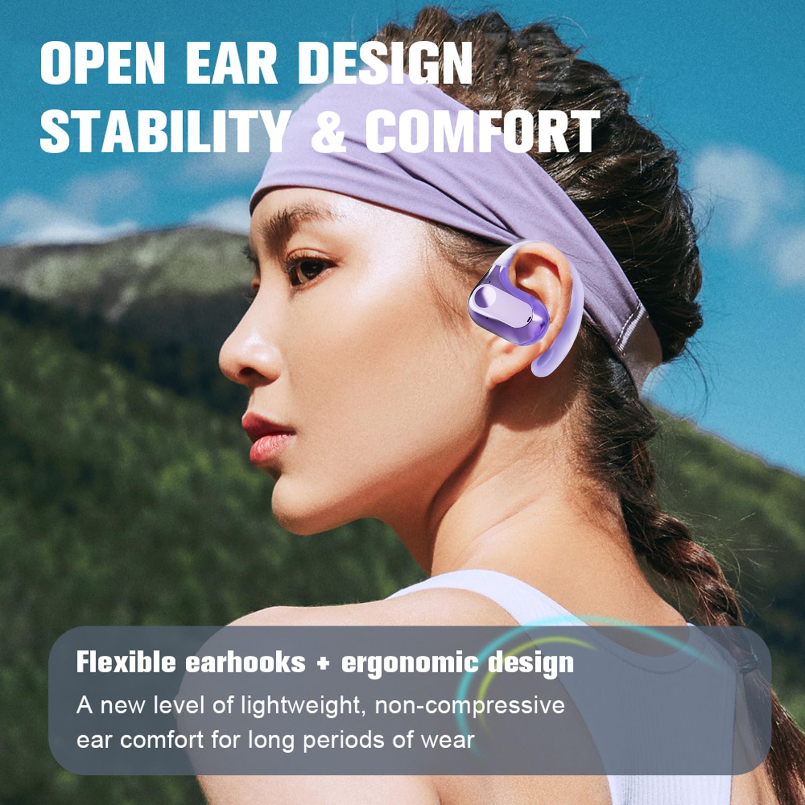 Wireless Open Ear Headphones - Bluetooth Bone Conduction Headset, Over Ear Hanging Earbuds (OWS Technology) - Comfortable Non-In Ear Design for Running, Cycling & Outdoor Sports - Black