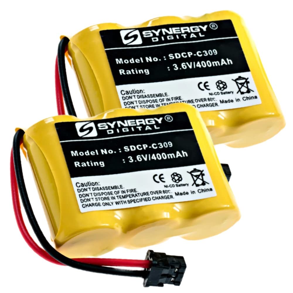Synergy Digital Cordless Phone Batteries - 2 Pack SDCP-C309, 3.6V 400mAh Ultra Hi-Capacity Replacement for Panasonic KX-T4300B Cordless Phone | Perfect for Home & Office Communication