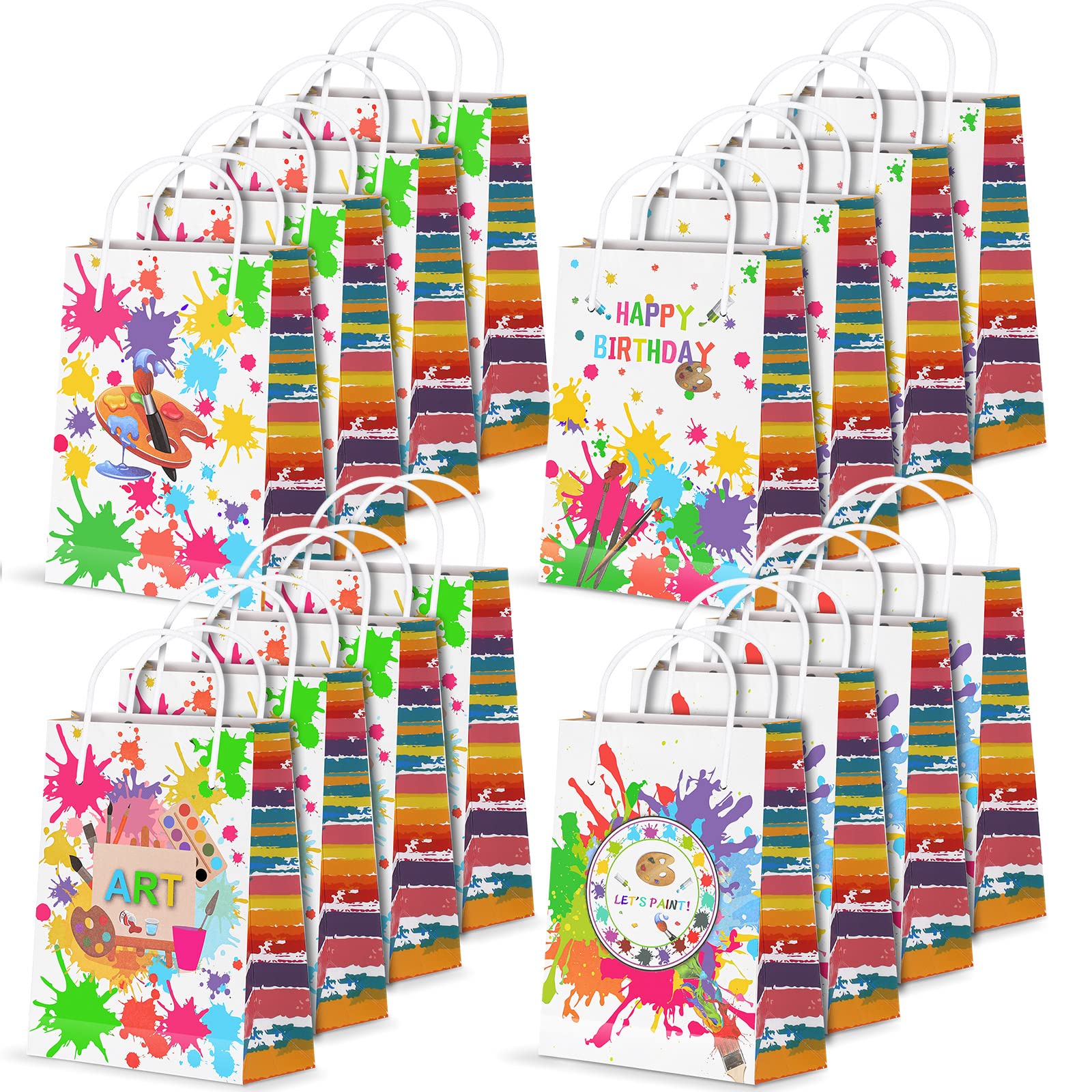 16-Piece Art Party Bags Set - Paint Splatter Themed Party Decorations & Treat Bags for Sip and Paint Events, DIY Art Parties & Creative Celebrations - Perfect for Kids' Birthday Parties, Art Class Rewards & Crafting Gatherings