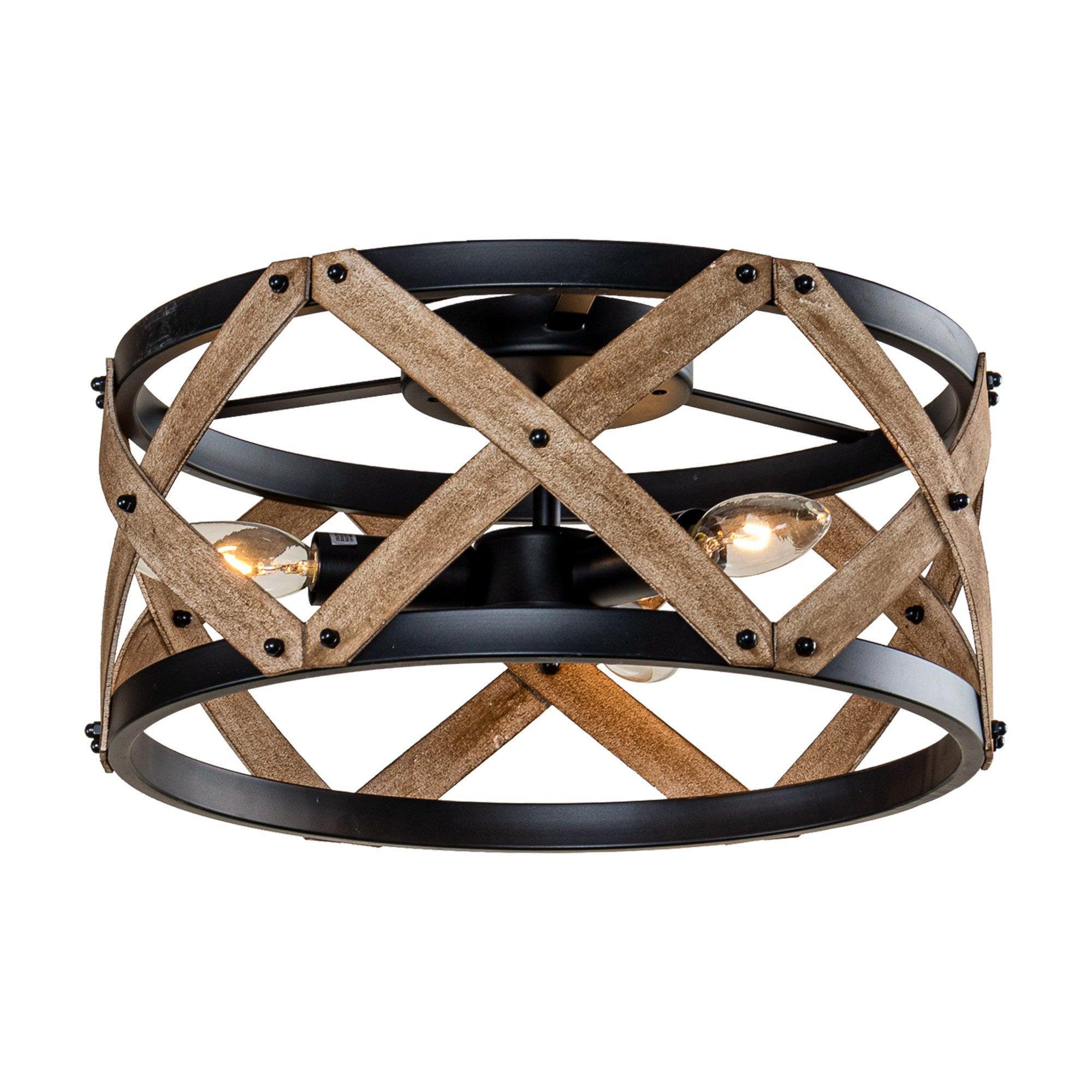 3-Light Industrial Drum Flush Mount Ceiling Light Fixture - Vintage Style Metal Pendant Lighting for Kitchen, Dining Room, Bedroom & Office