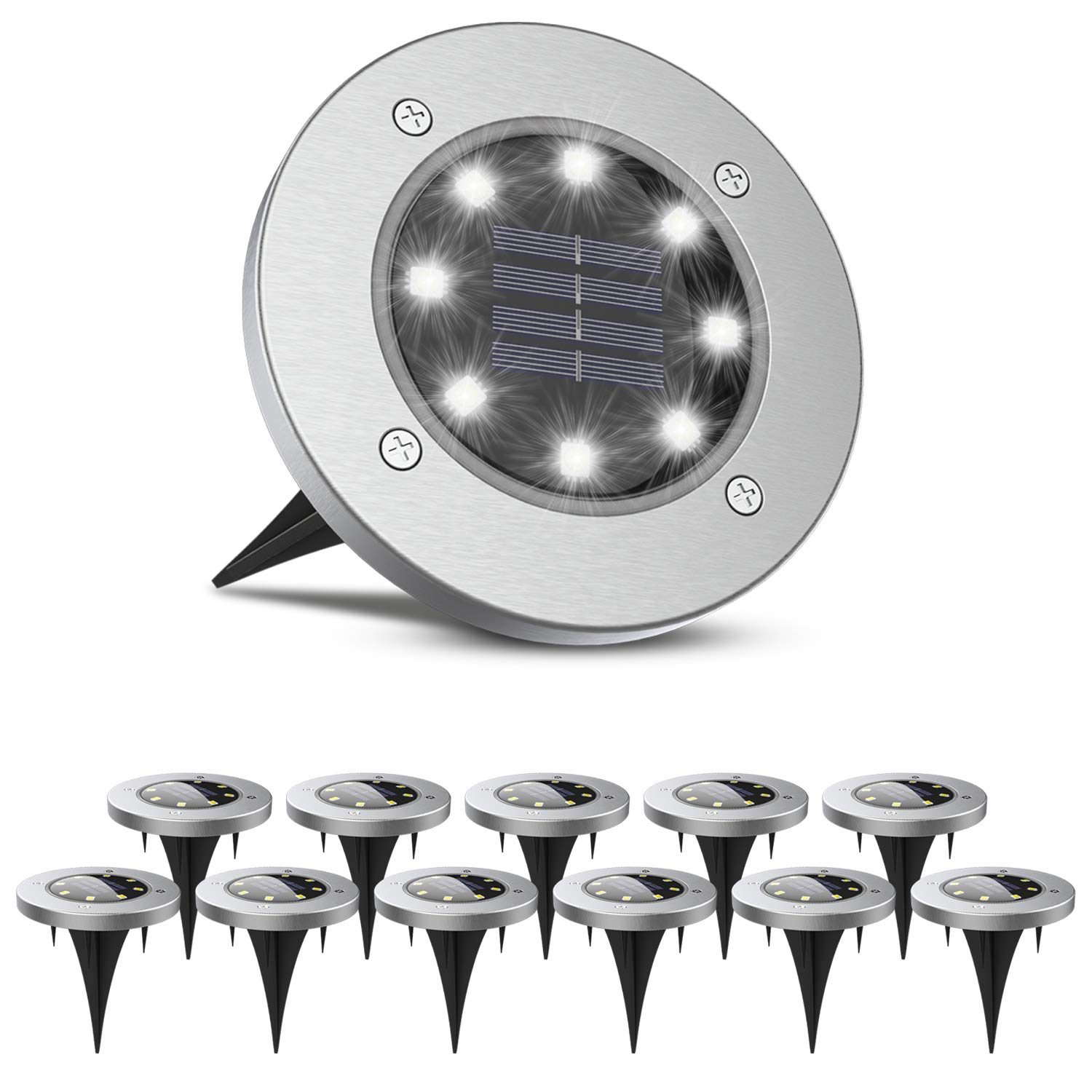 12 Pack Solar Pathway Lights - 8 White LED Waterproof Outdoor Landscape Lighting for Yard, Garden, Patio, Lawn, Deck, Driveway - Dusk to Dawn Auto On/Off - Perfect for Walkways & Nighttime Safety