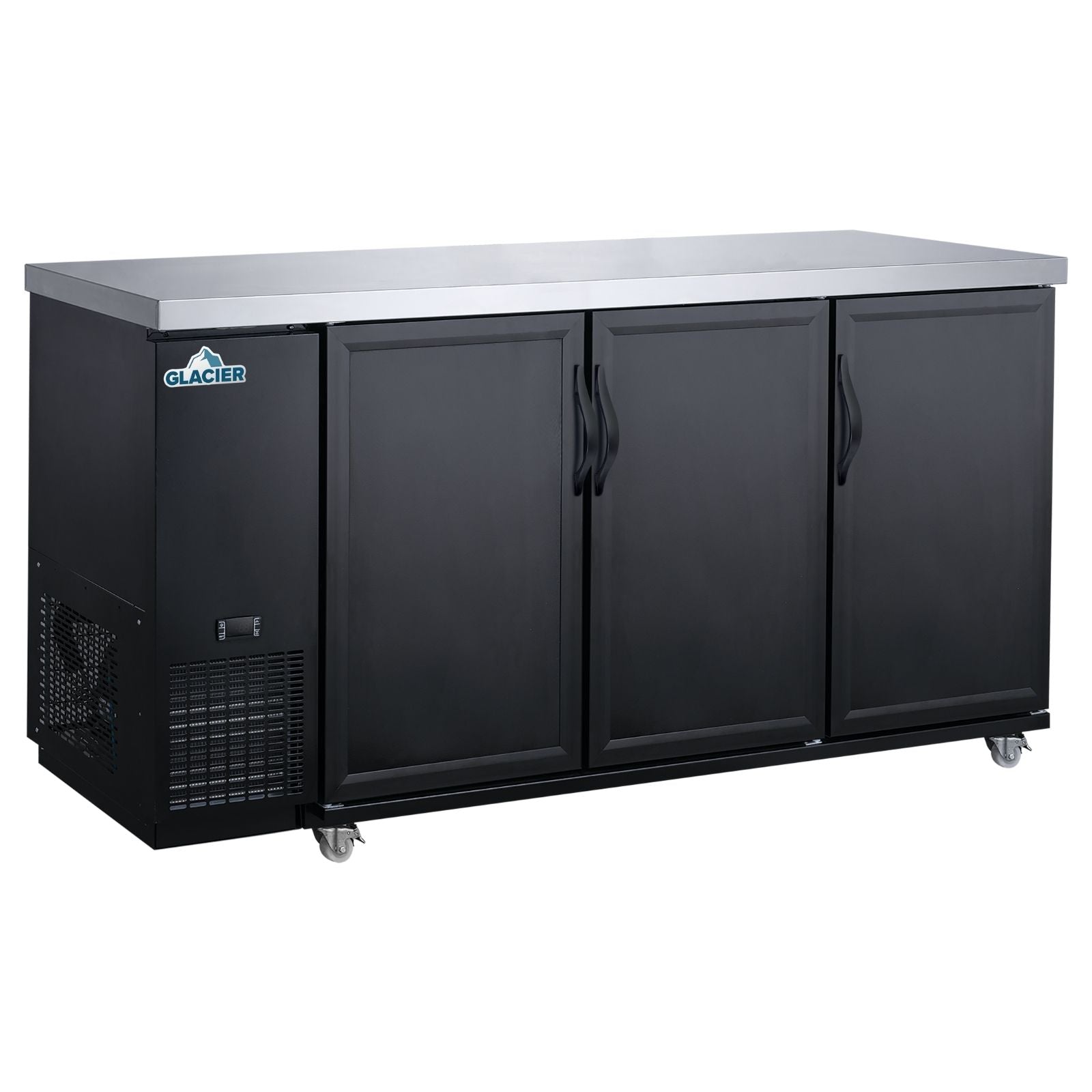 Glacier 71 Commercial Back Bar Refrigerator - 3 Solid Door Black Under Counter Beer Cooler for Bars, Restaurants & Home Use