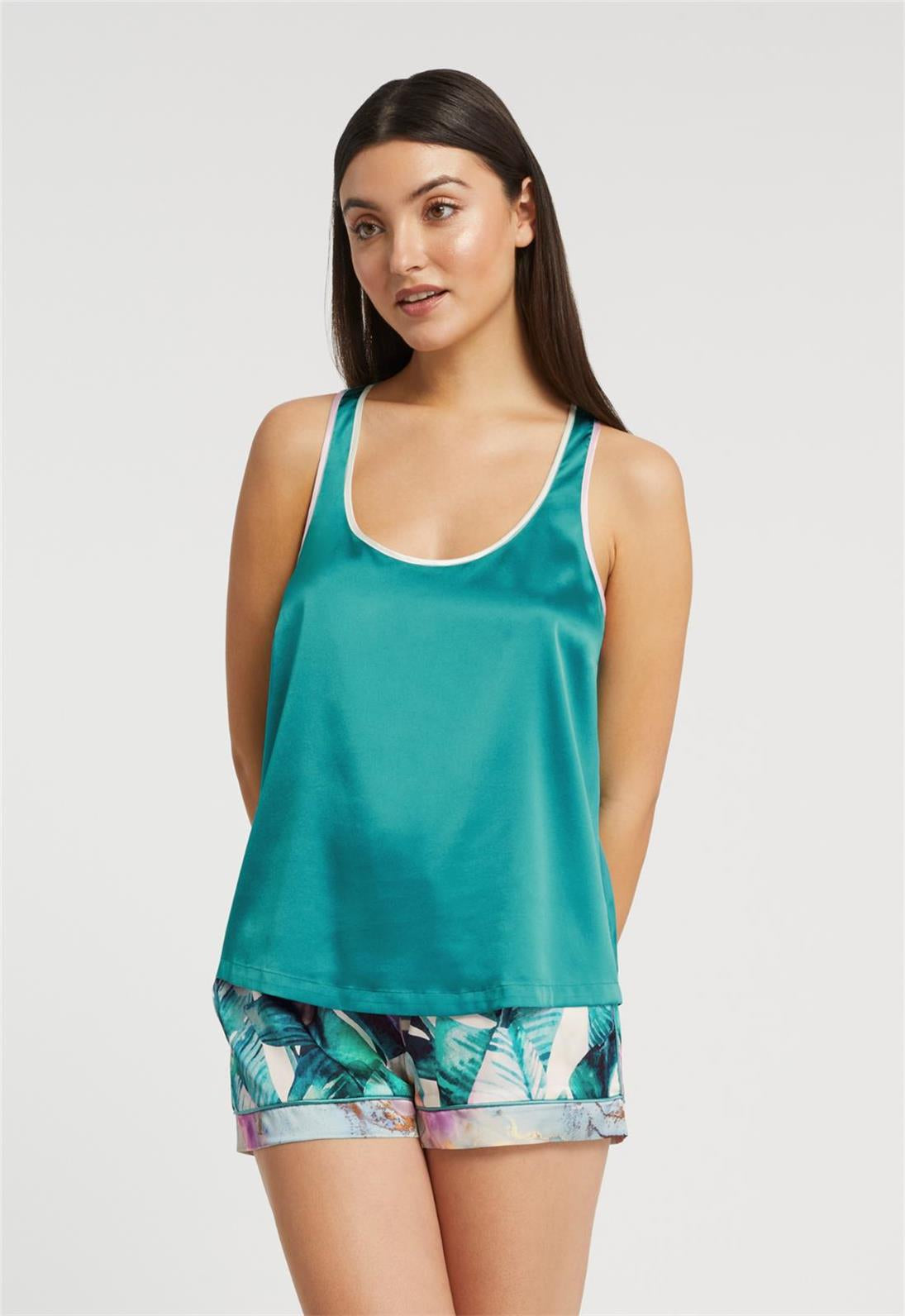 Beverly Hills Hotel Silk Racerback Tank Top & Cuffed Shorts Set - Luxury Loungewear for Women | Perfect for Vacation, Spa Days & Summer Outfits