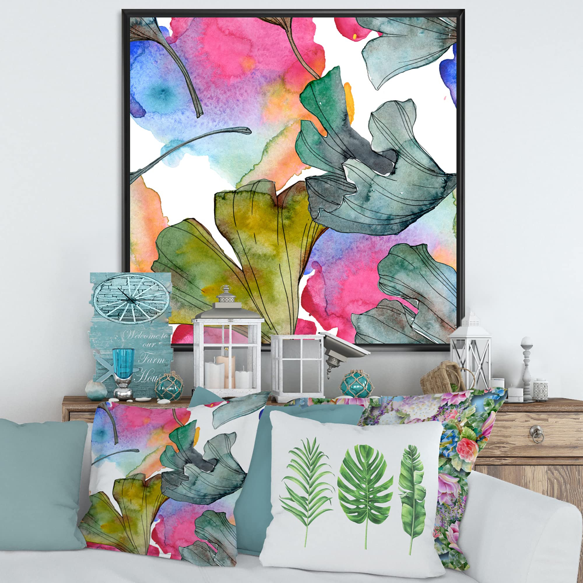Ginkgo Biloba Leaf Canvas Wall Art - Traditional Framed Nature Print for Living Room, Bedroom & Office Decor | Botanical Home Décor