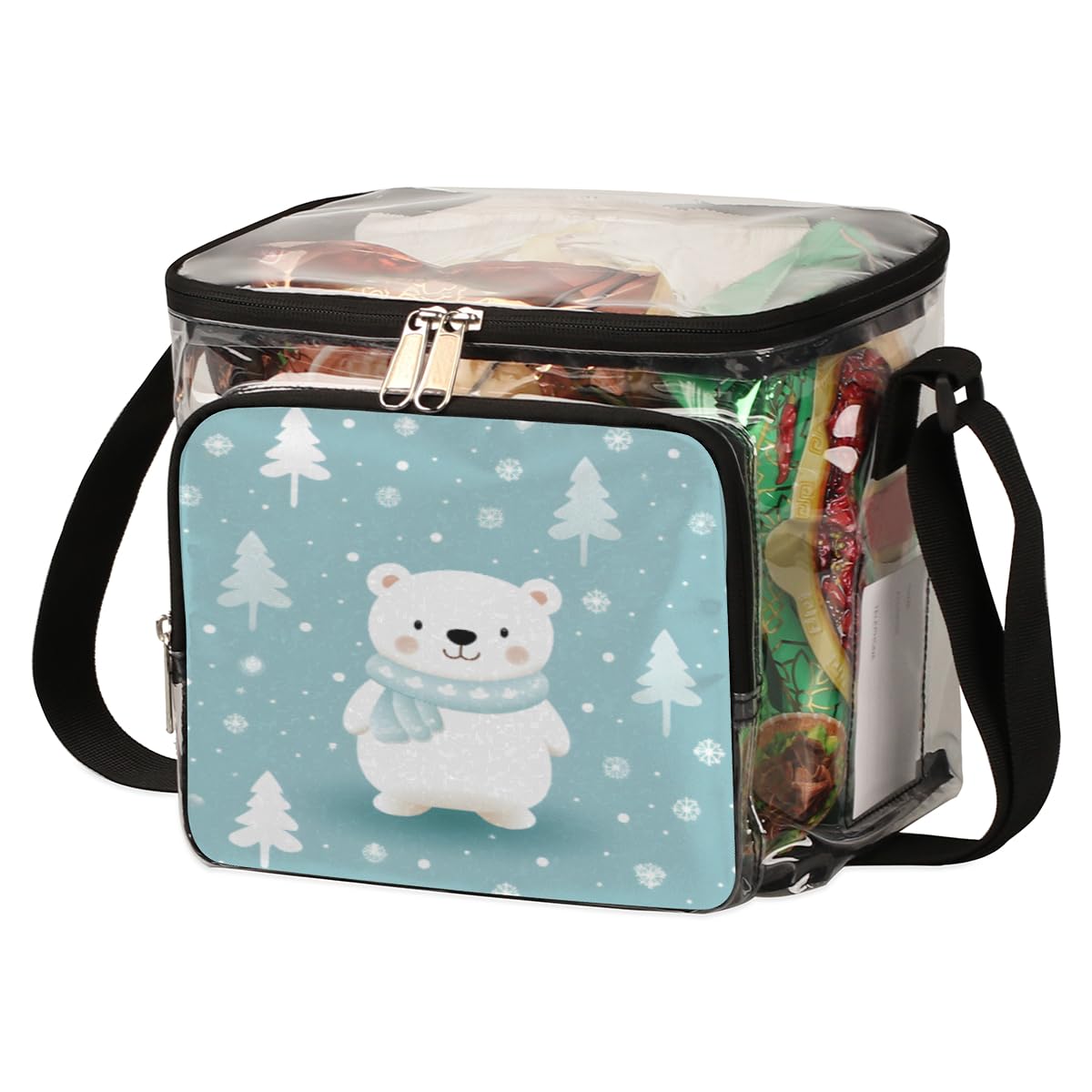 GzLeyigou Winter Bear Clear Tote Bag with Handles - Cute Transparent Crossbody Shoulder Bag for Lunch, Outdoor, Travel, Picnic, Concerts & Sports Events - Stadium Approved Multi-Purpose Clear Bag for Shopping, Beach & Holiday Gifts
