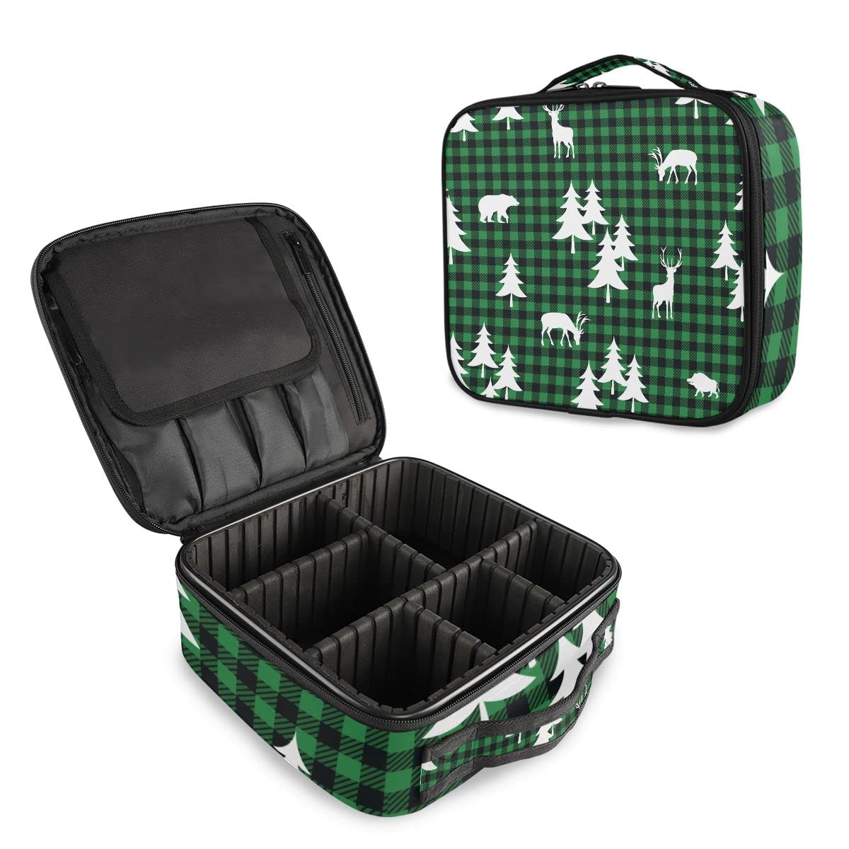 GAIREG Checkered Travel Makeup Bag with Butterfly Design - Portable Cosmetic Train Case Organizer for Women, Forest Plaid Pattern - Perfect for Travel, Gym, and Daily Makeup Storage