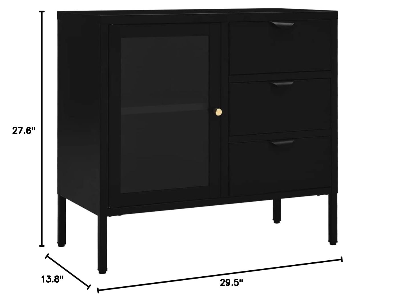 FAMIROSA Modern Black Steel Sideboard with 3 Drawers & Adjustable Shelf - 29.5