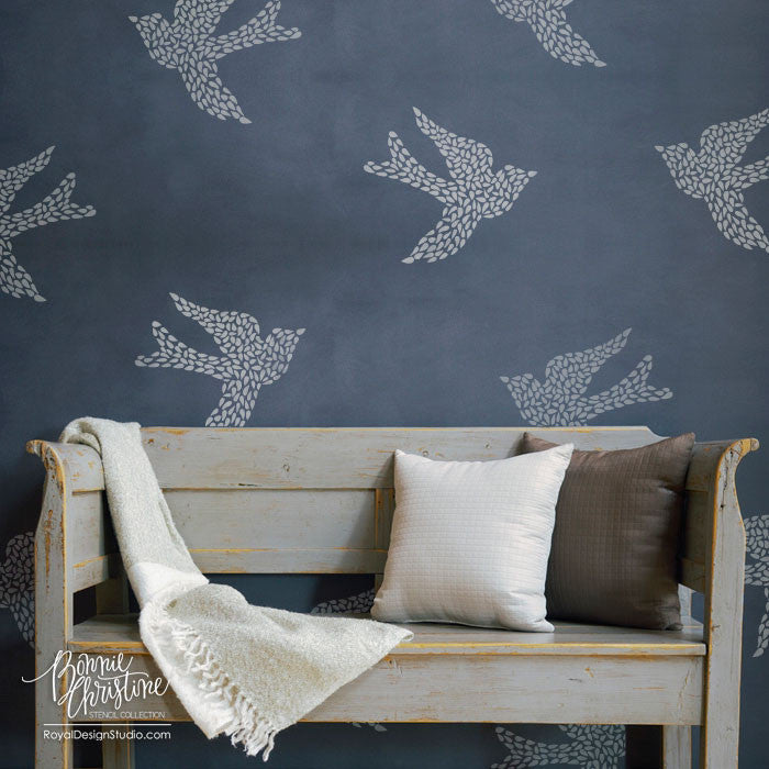 Fly Away With Me Wall Stencil - DIY Home Decoration, Birds & Butterflies Mural Template for Nursery, Bedroom, Living Room Wall Art Painting