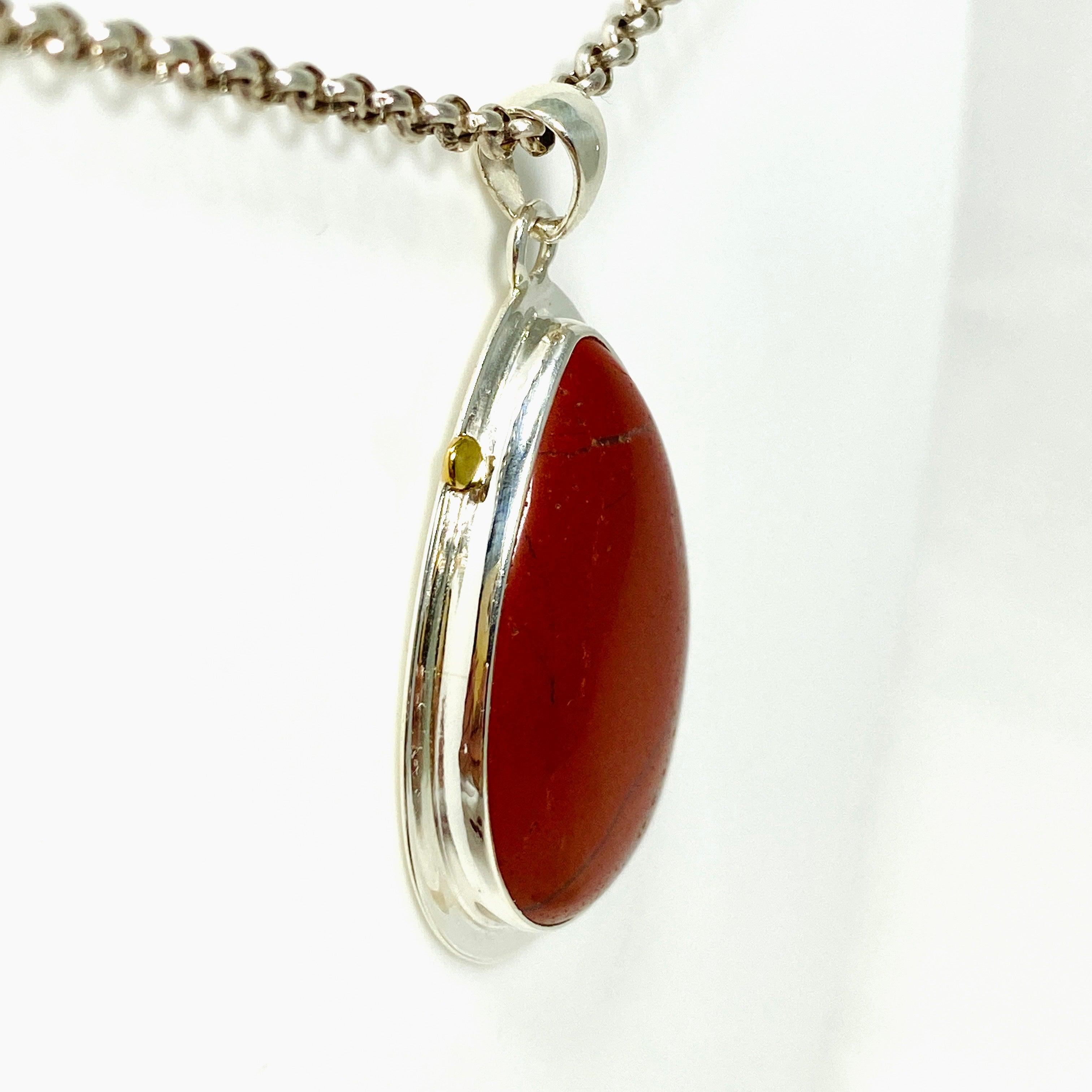Natural Red Jasper Teardrop Pendant Necklace - Handcrafted Gemstone Jewelry KPGJ4445 for Meditation, Healing & Spiritual Protection
