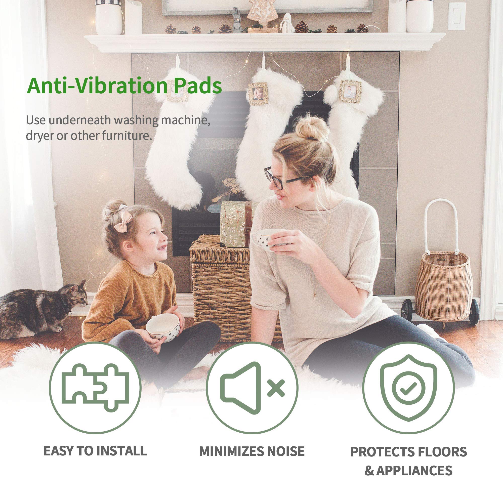 Anti Vibration Pads for Washing Machine - Heavy Duty Noise Reduction & Shock Absorbing Rubber Feet (8 Pack) - Prevent Sliding for Furniture, Appliances & Equipment - Perfect for Home Laundry Room, Basement & Apartment Use