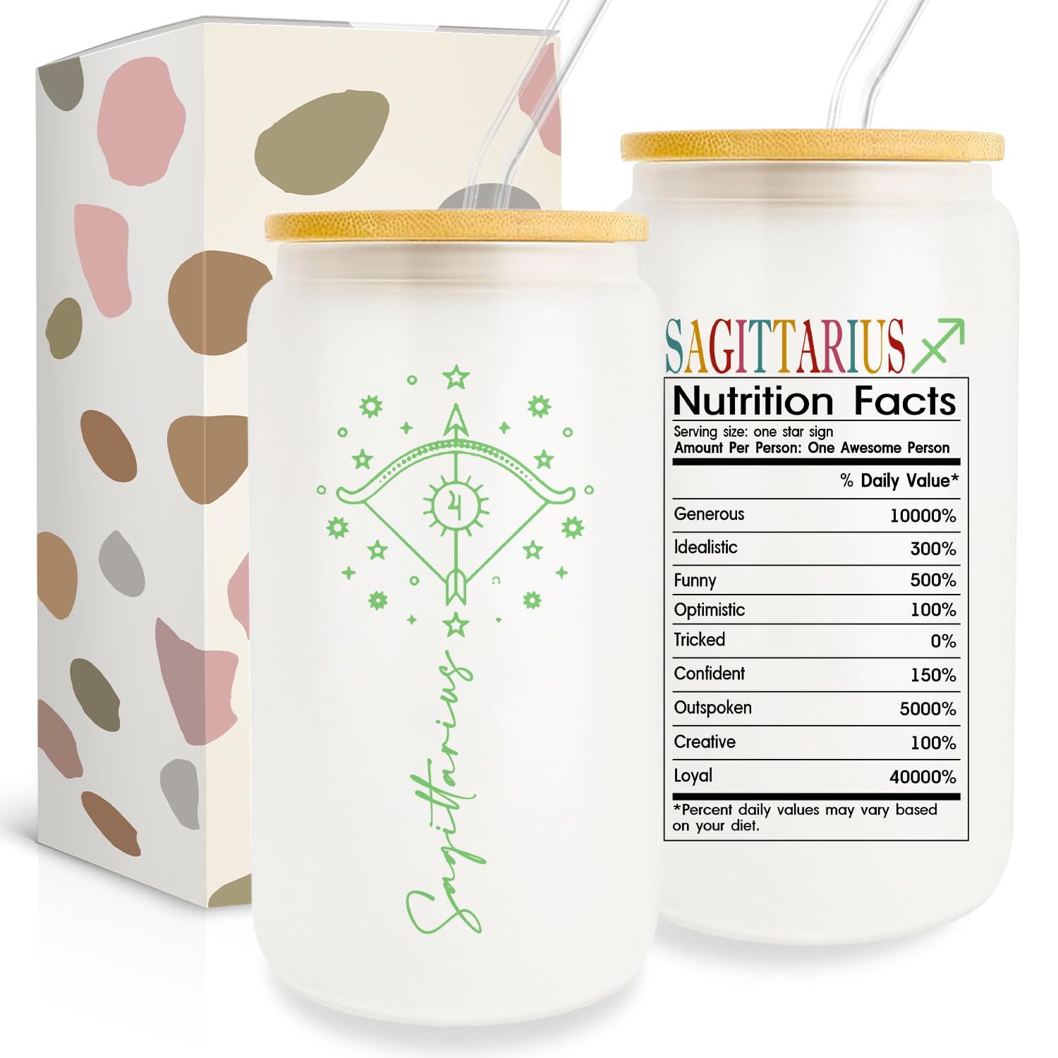 Sagittarius Zodiac Glass Tumbler - 16oz Astrology Gift for Women & Men - Perfect Birthday Present for Sagittarius Friends - Horoscope Spiritual Gift for Bestie - Ideal for Coffee, Tea & Office Use