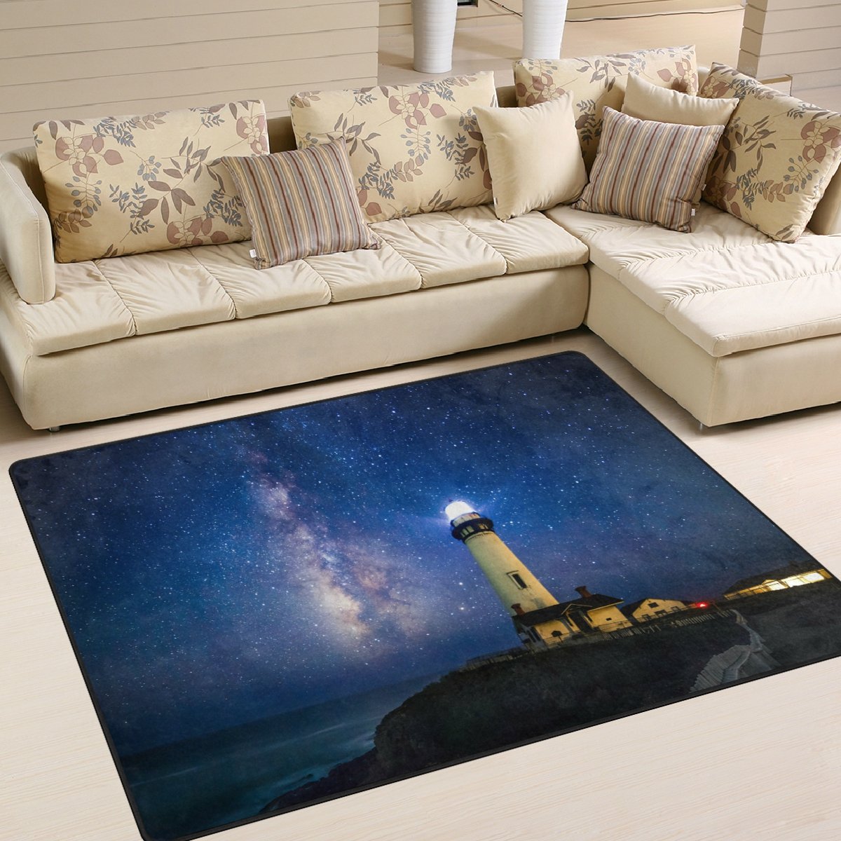 ALAZA Starry Night Milky Way Lighthouse Area Rug - 5'3