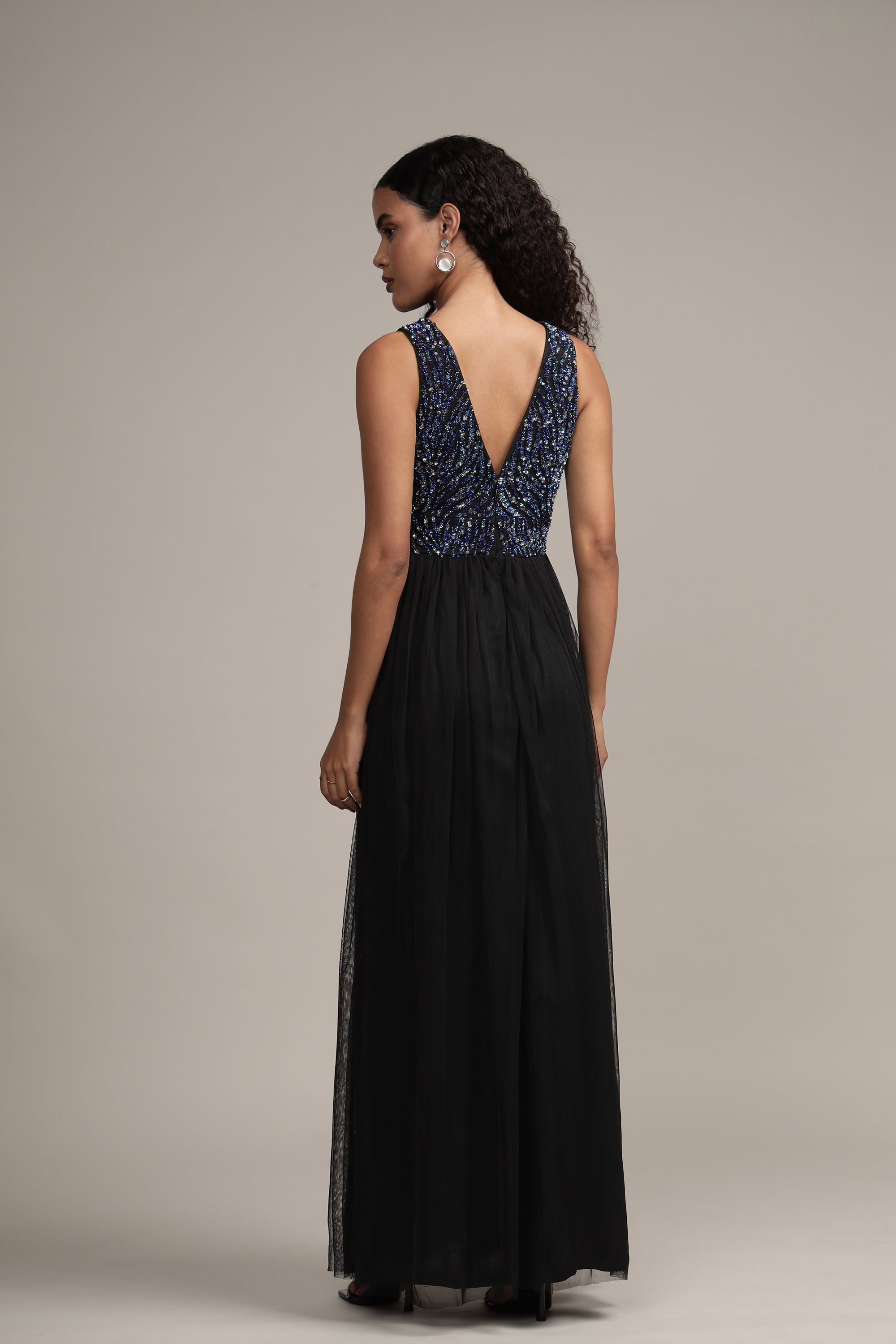 Ada Black Embellished Maxi Dress for Women - Elegant Evening Gown with Beaded Details, Formal Party Dress for Weddings, Prom, Cocktail Events & Special Occasions