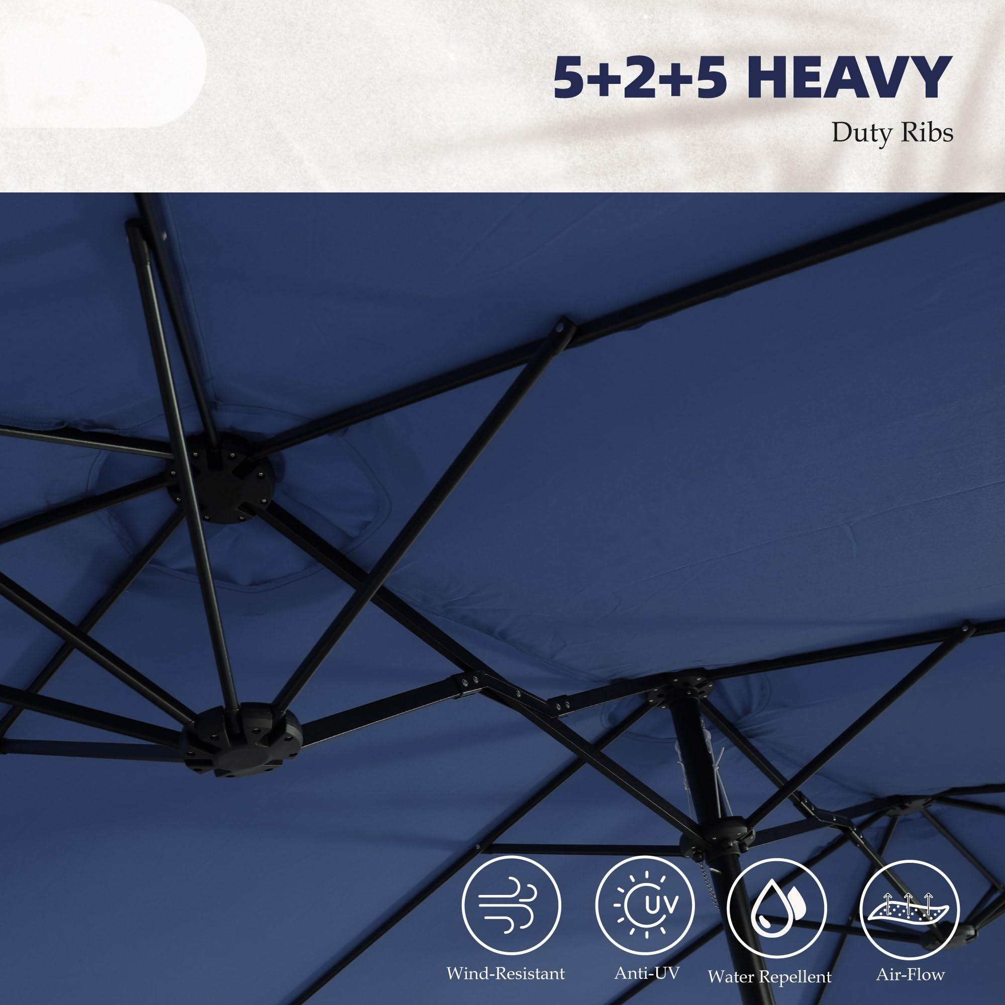 PHI VILLA 13 ft Outdoor Patio Umbrella - Large Rectangular Double-Sided Market Umbrella with Crank Handle for Deck, Pool, Garden, and Backyard - Perfect for Shade at Outdoor Dining, Lounging, and Entertaining