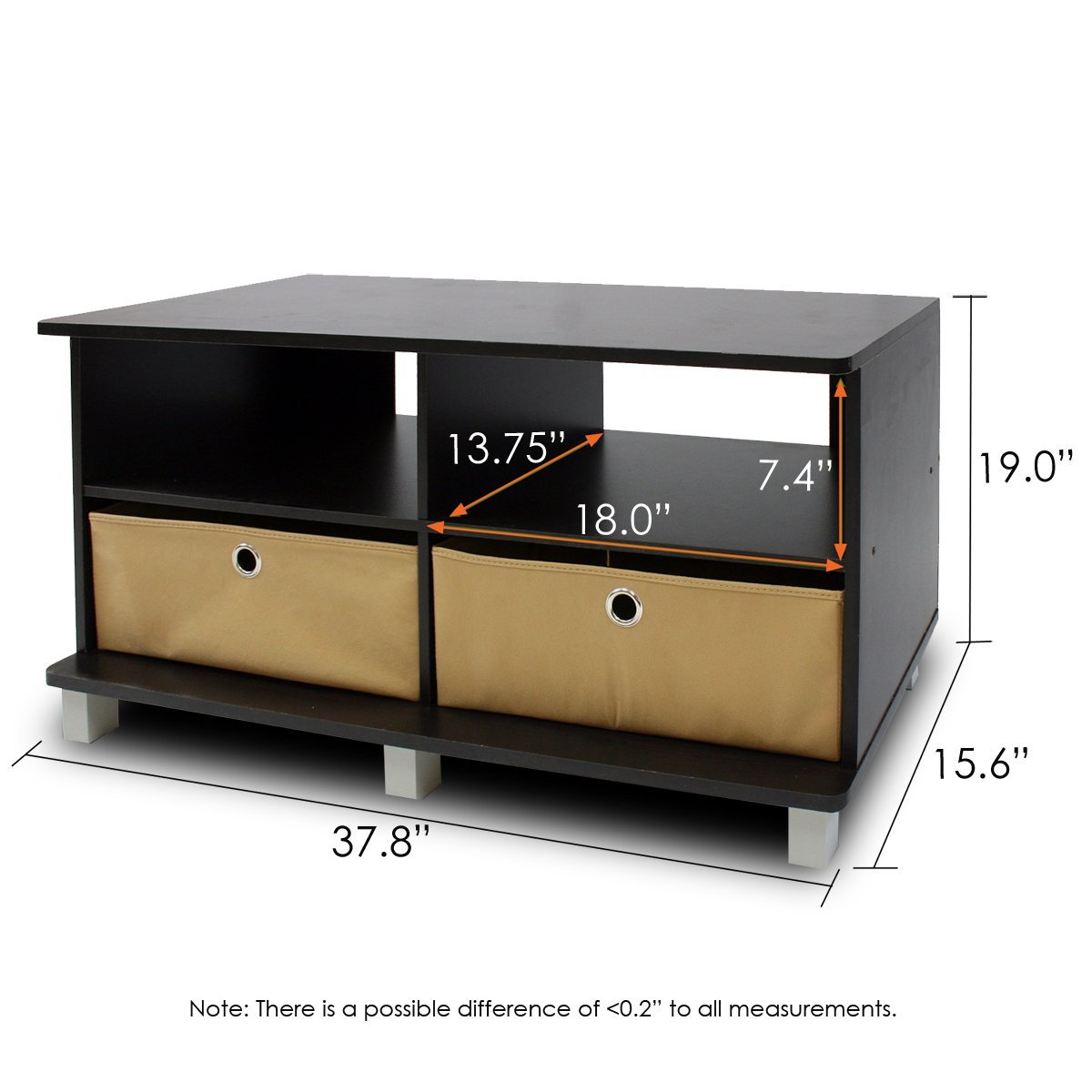 Furinno Espresso Brown TV Stand with 2 Storage Drawers - Entertainment Center for Living Room, Bedroom & Home Theater Setup