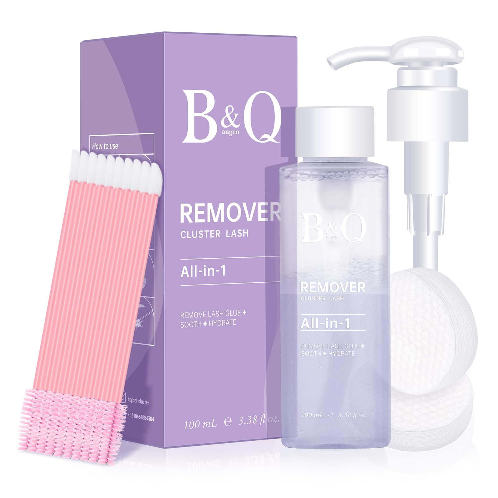 Professional B&Qaugen Cluster Lash Remover & Adhesive Solvent - 100ml Gentle DIY Eyelash Extension Glue Remover for Home Use | Safe for Sensitive Eyes, Perfect for Lash Artists & DIY Beauty Enthusiasts | Use for Salon, Spa or At-Home Lash Maintenance