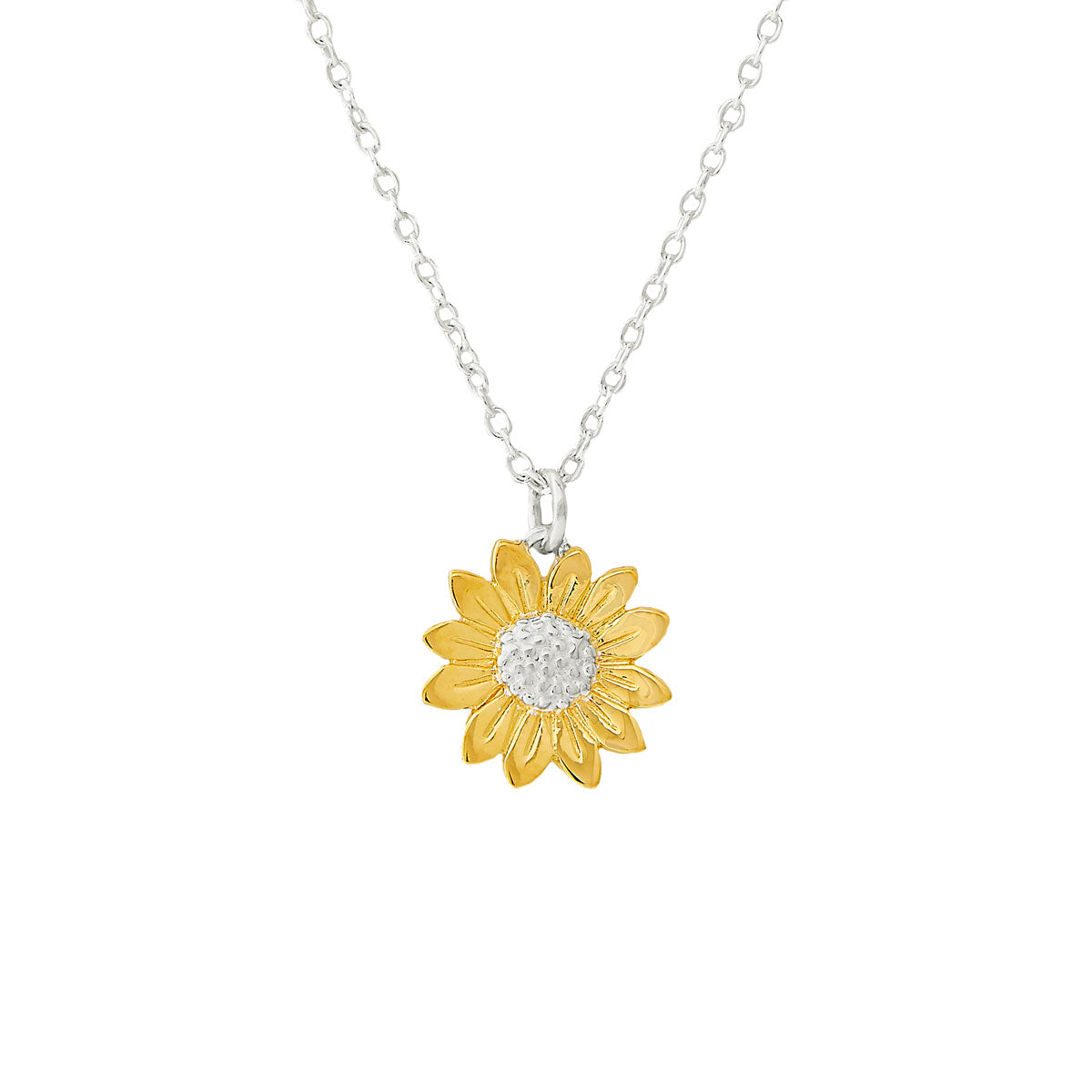 Blossoming Sunflower Two-Tone Necklace - Elegant Gold & Silver Pendant Jewelry for Women - Perfect Gift for Birthday, Anniversary & Everyday Wear
