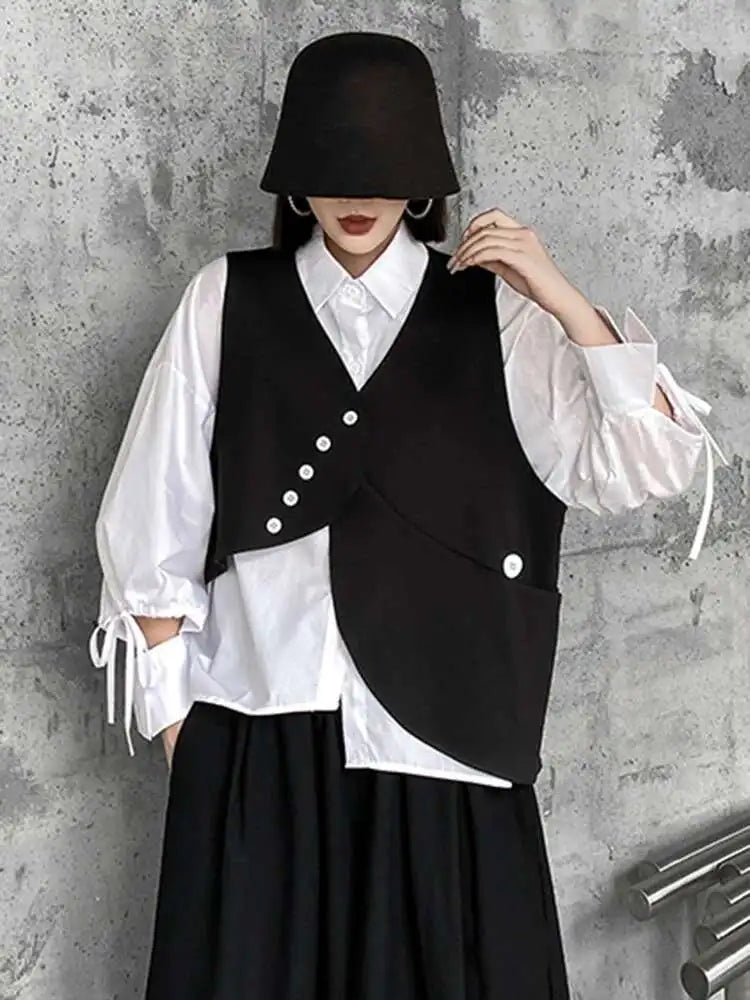 Women's Big Size Vest Shirt & Wide Leg Pants 3-Piece Suit Set - Lapel Long Sleeve Fashion Outfit for Spring Autumn 2025 (Style 1DH5373) | Office Wear, Business Attire & Formal Occasions