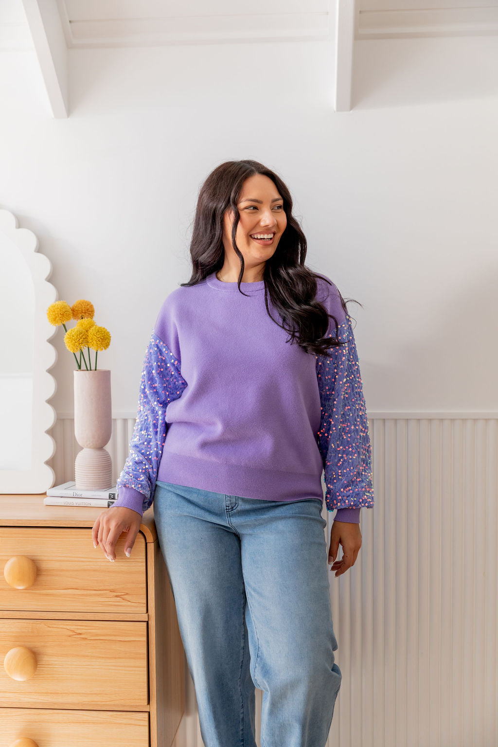 Lilac Glam Knit Sweater for Women - Cozy & Stylish Pullover for Fall & Winter Fashion | Perfect for Casual Outings & Office Wear
