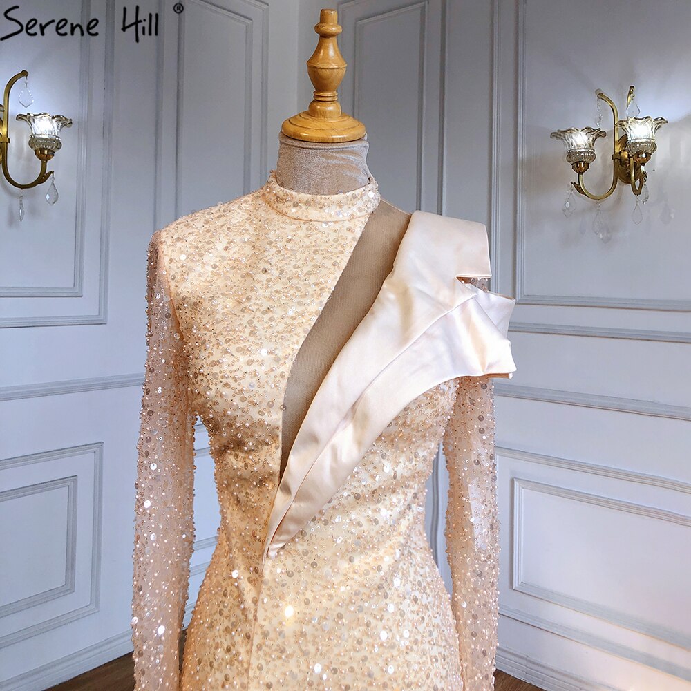 Serene Hill Gold Asymmetrical Cocktail Dress 2025 - Beaded Pearl Embellished Luxury Evening Gown for Women | Perfect for Cocktail Parties, Galas & Special Occasions