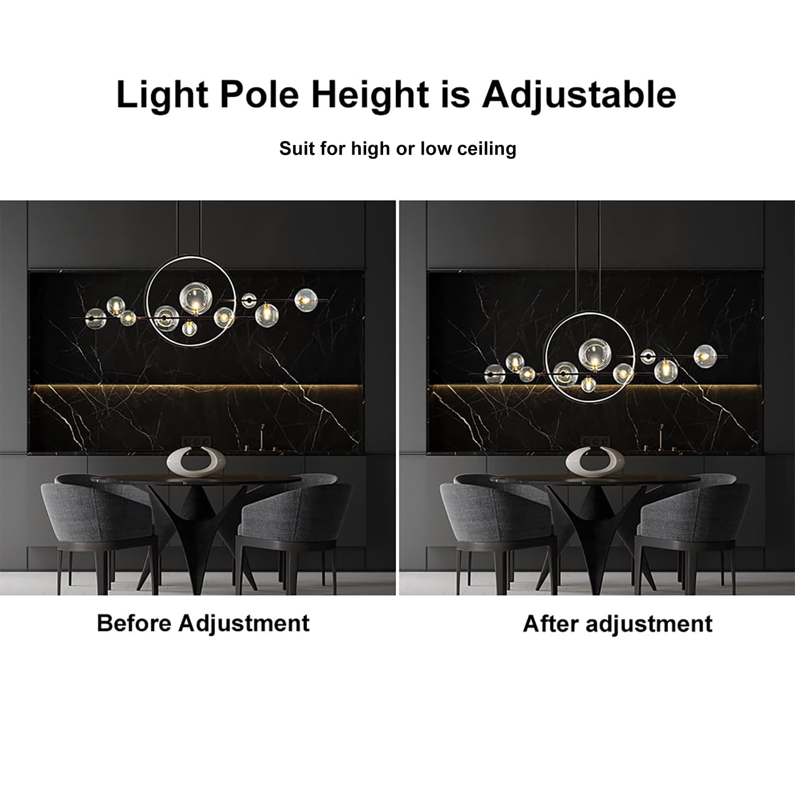 Modern 10-Light Kitchen Island Pendant Lighting with Glass Globe Shade - Linear Sputnik Chandelier for Dining Room, Living Room & Home Decor - Perfect for Farmhouse, Contemporary & Industrial Style Kitchens