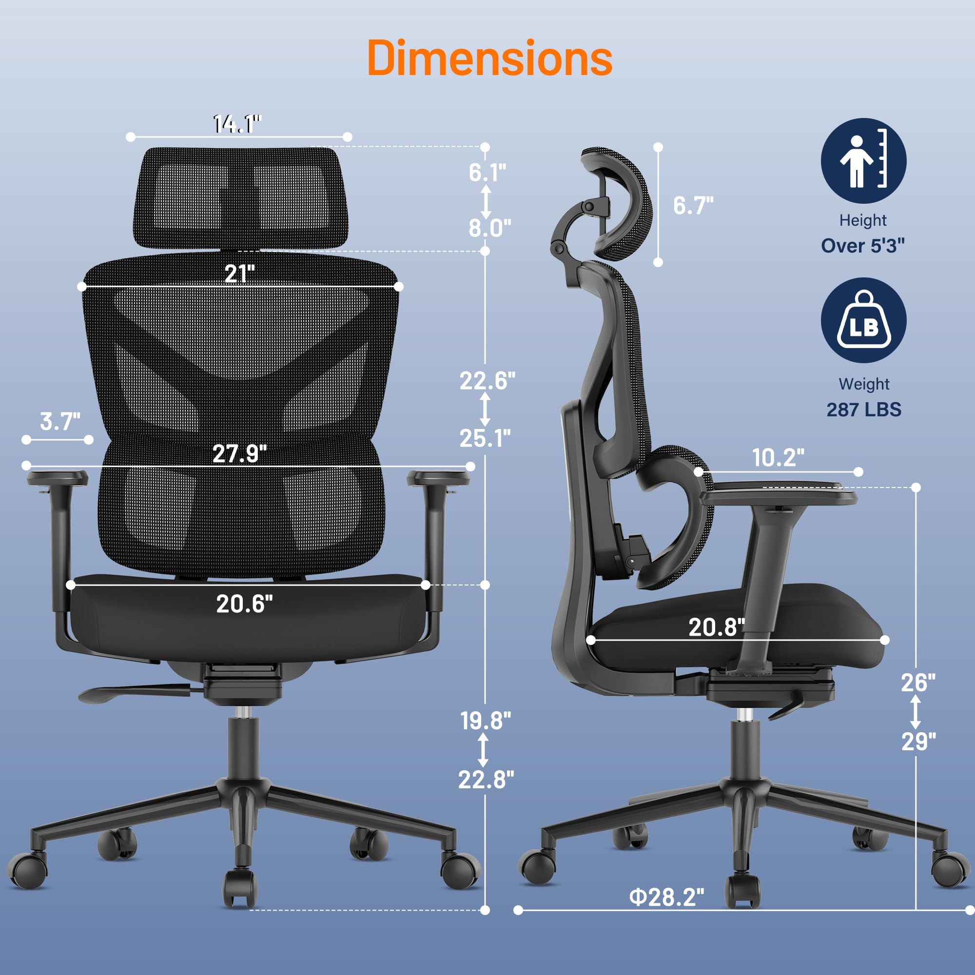Big and Tall Office Chair with Dynamic Lumbar Support - High Back Ergonomic Desk Chair with Headrest & 3D Armrests - Adjustable Gaming Computer Chair for Extended Height People (Black) - Perfect for Home Office, Gaming Setup, and Long Work Sessions
