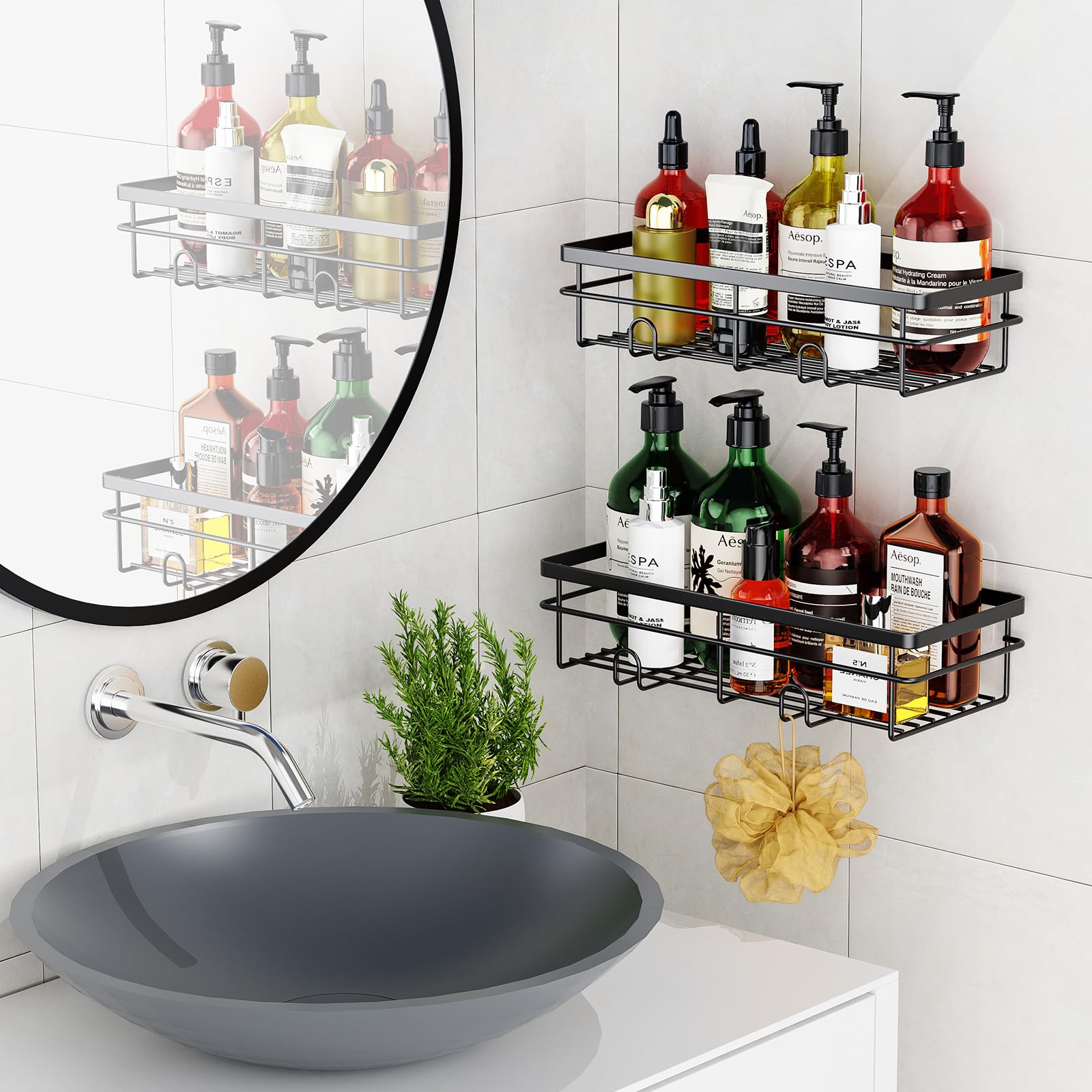 Uamector Rustproof Shower Caddy Organizer - Bathroom Wall Mounted Storage Shelf for Shampoo, Soap & Bath Essentials - Space Saving Bath Tub Organizer for Home Decor (Perfect for Small Bathrooms & Apartment Showers)