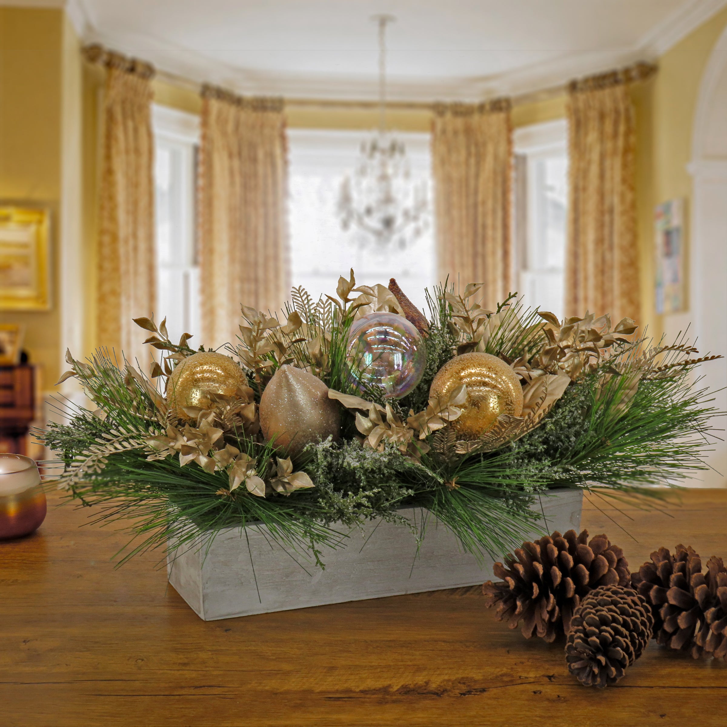 11-inch HGTV Home Collection Champagne Wishes Silk Flower Arrangement - Elegant Home Decor for Living Room, Dining Table & Wedding Centerpieces