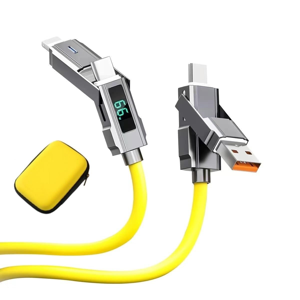 4-in-1 USB C Charging Cable with LED Display - 5ft Fast Charging & Data Sync Cable for iPhone 16/15/14/13/12, iPad, MacBook, Samsung Galaxy S24/S23/S22 - Includes Durable EVA Case & Chubby Silicone Design - Perfect for Travel, Office and Home Charging Needs