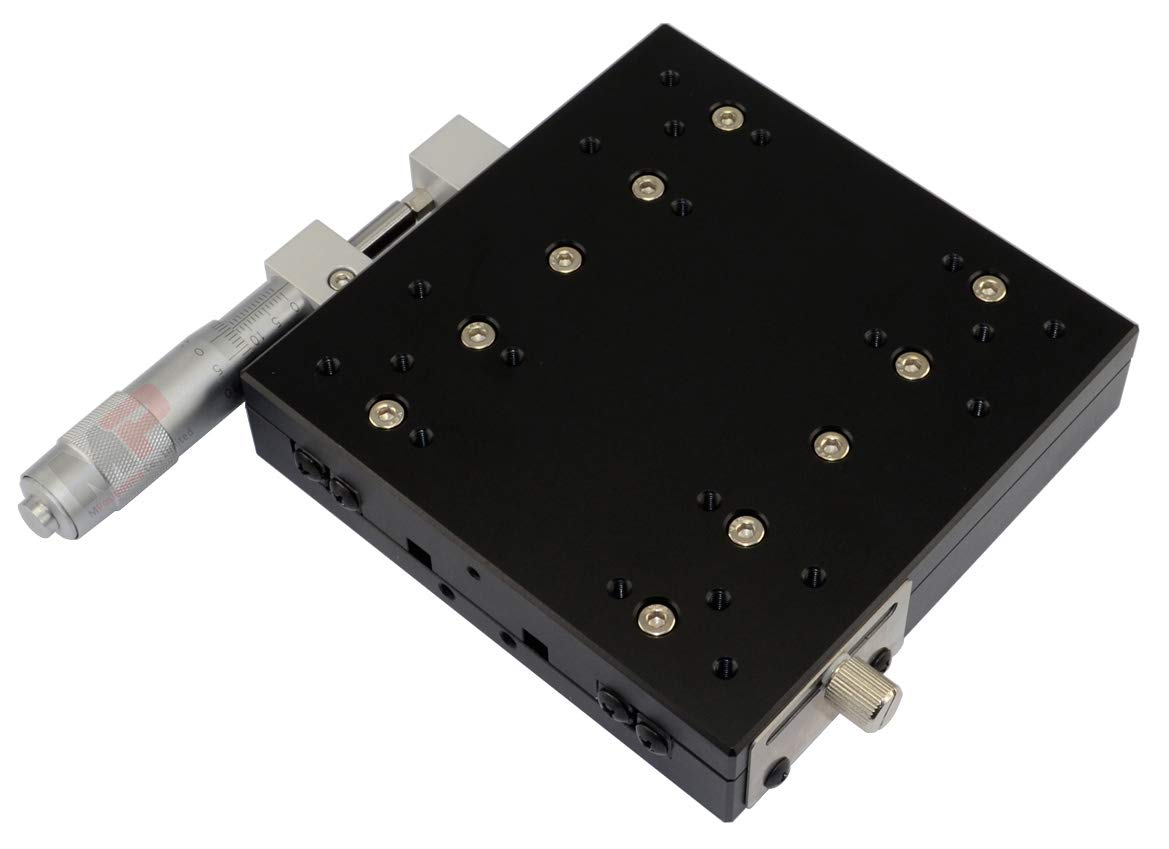 Precision Manual Linear Stage - MPositioning T125X-25L with 25mm Travel & Micrometer (125x125mm Platform, 15kg Load Capacity) for Microscopy, Laser Alignment & Laboratory Positioning