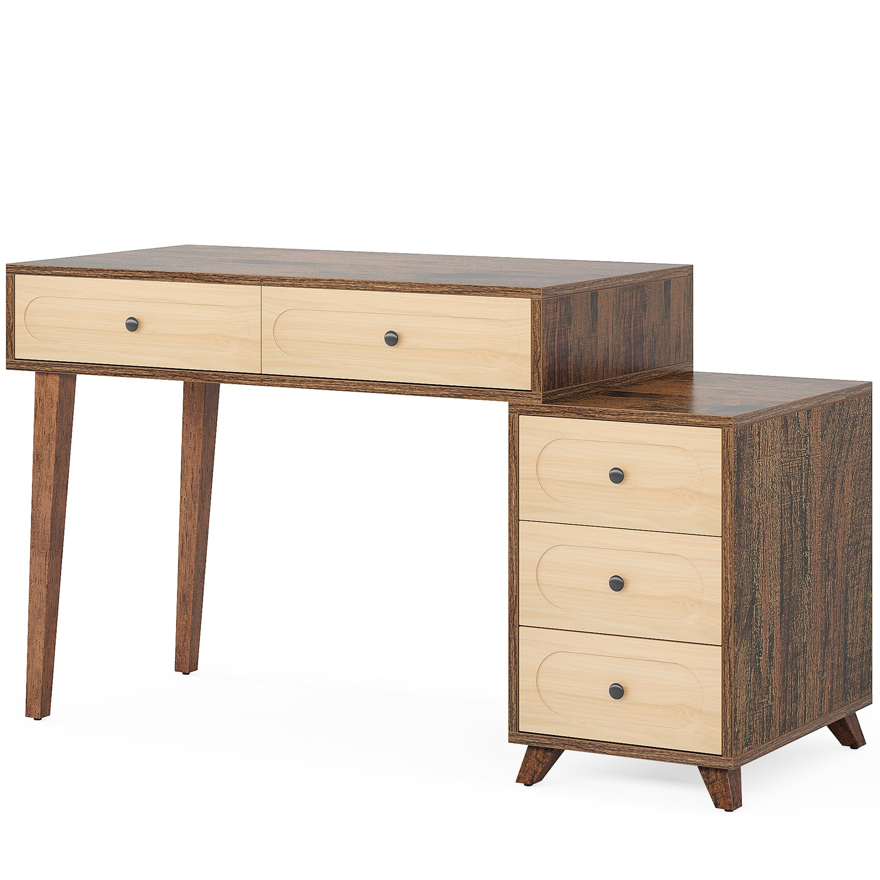 5-Drawer Computer Desk with Reversible Cabinet - 51 Inch Study Writing Table for Home Office, Gaming & Workspace Organization