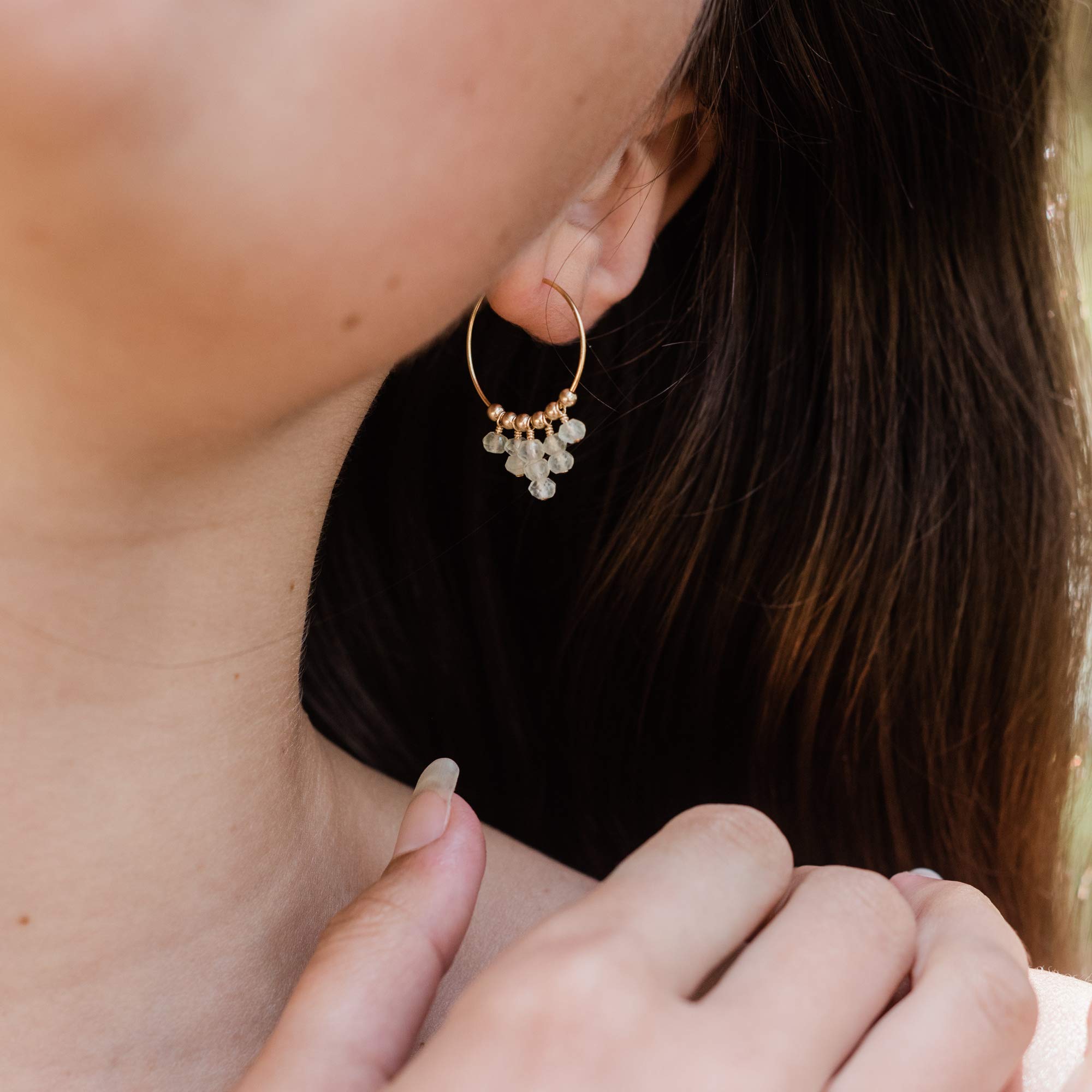 14K Gold Filled Prehnite Hoop Earrings - Elegant Dangle Jewelry for Women, Perfect for Weddings, Parties & Everyday Wear