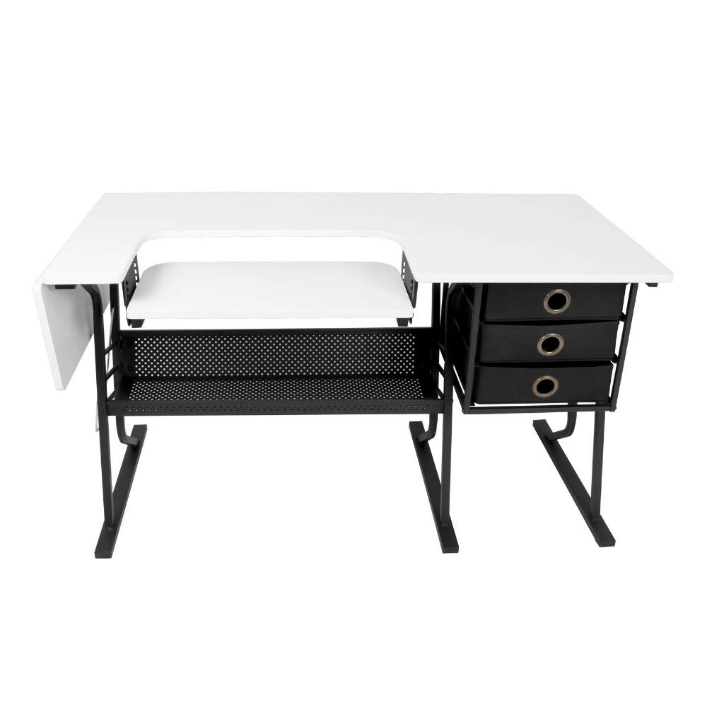 Eclipse Hobby Sewing & Craft Table - Sturdy Multi-Purpose Workstation with Drawers | Black/White Computer Desk for Sewing, Quilting, Crafting & Home Office Use