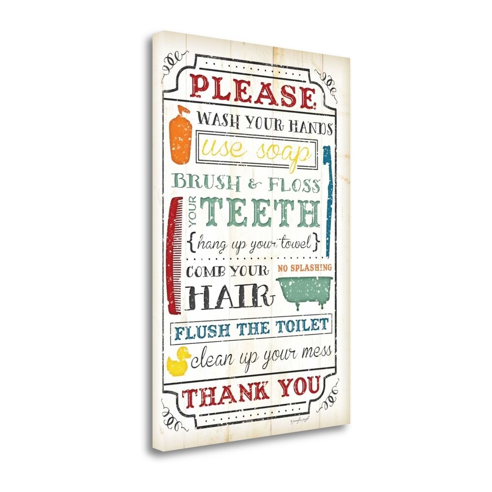 Bathroom Rules by Jennifer Pugh - Premium Giclee Art Print on Gallery Wrapped Canvas, Ready to Hang Wall Decor for Bathroom, Living Room & Office