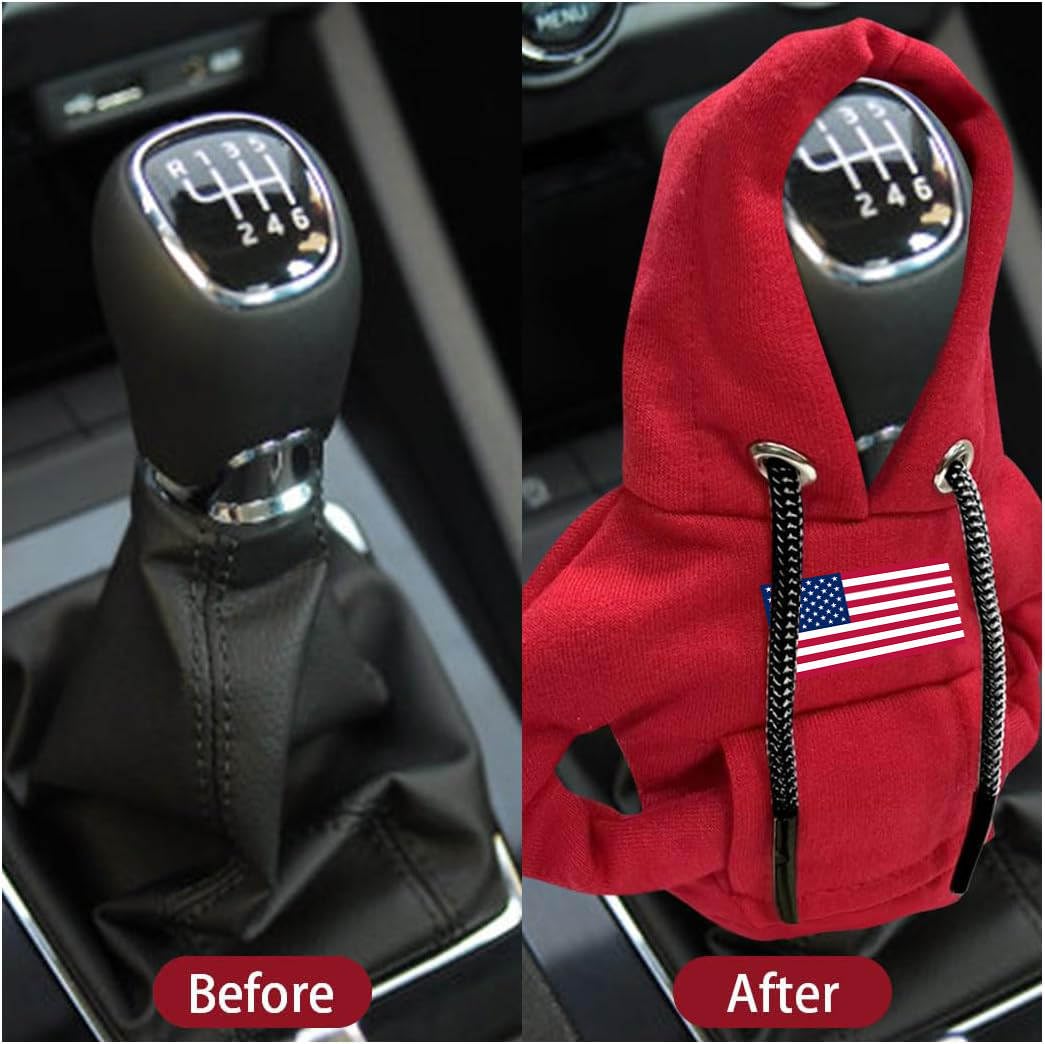USA Flag Car Gear Shift Hoodie Cover - Funny Car Interior Accessories & Decorations - Perfect for Patriotic Drivers, Car Enthusiasts & American Pride Vehicle Customization