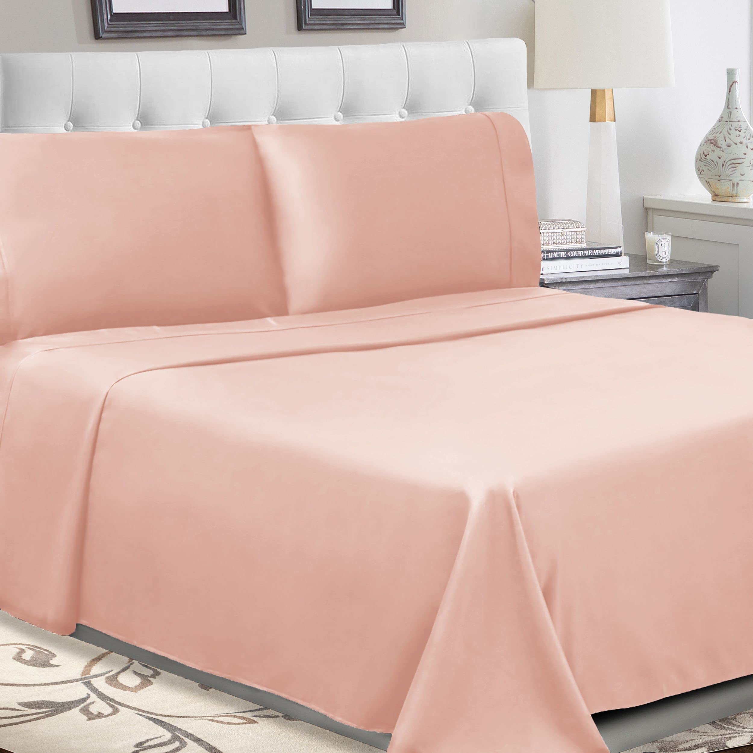 BLUENILEMILLS 300-Thread Count Breathable Cotton Percale Deep Pocket 5-Piece Sheet Set - Split King Size, Blush Pink - Luxury Bedding for Hotels, Guest Rooms & Master Bedrooms