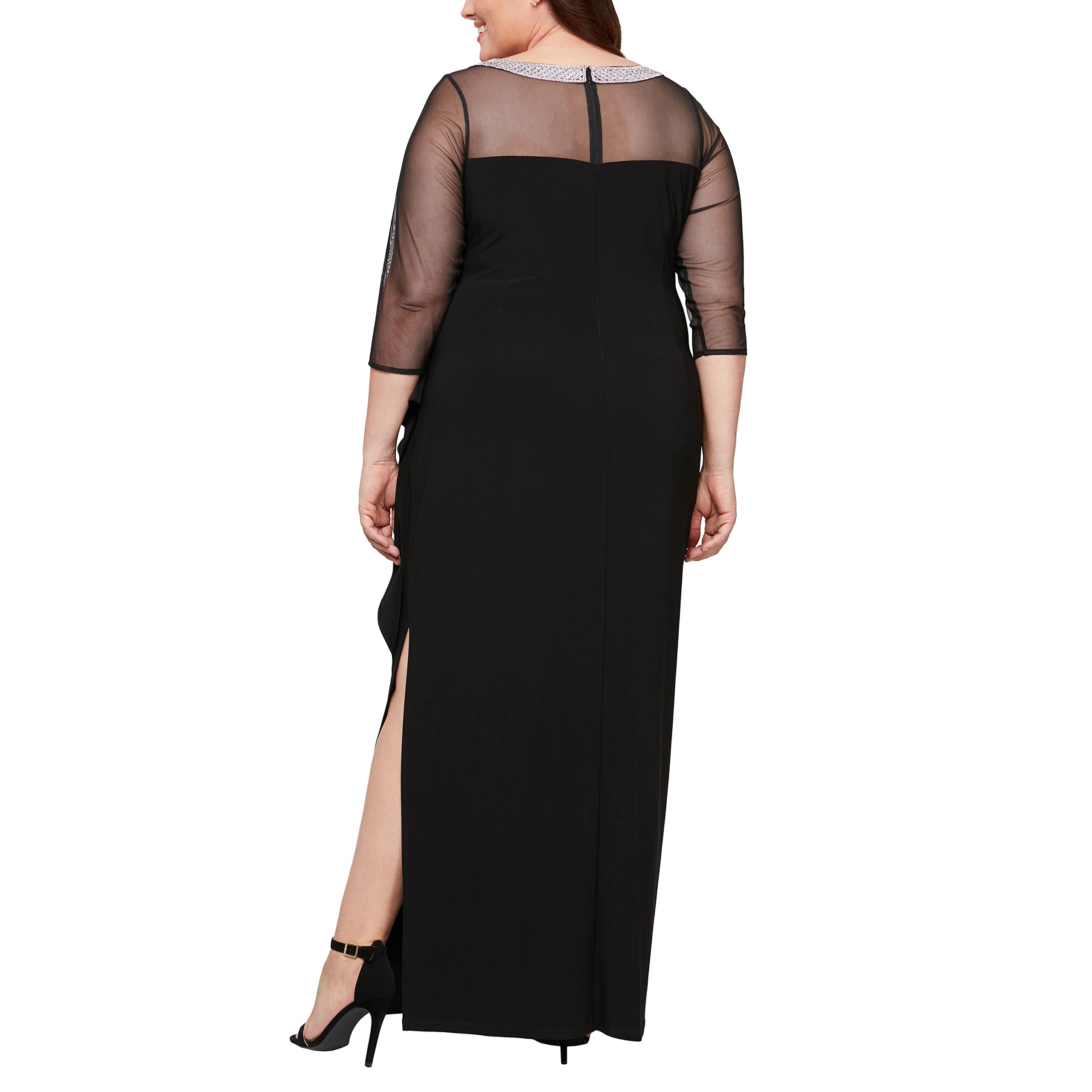 Alex Evenings Women's Plus Size Long Matte Jersey Mother of The Bride Dress with 3/4 Sleeves - Elegant Wedding Guest Attire for Formal Occasions & Special Events