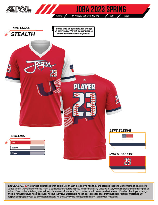 Joba Baseball Red Full Dye Game Jersey - Authentic MLB Style Baseball Uniform for Men & Women - Perfect for Games, Practices & Fan Events