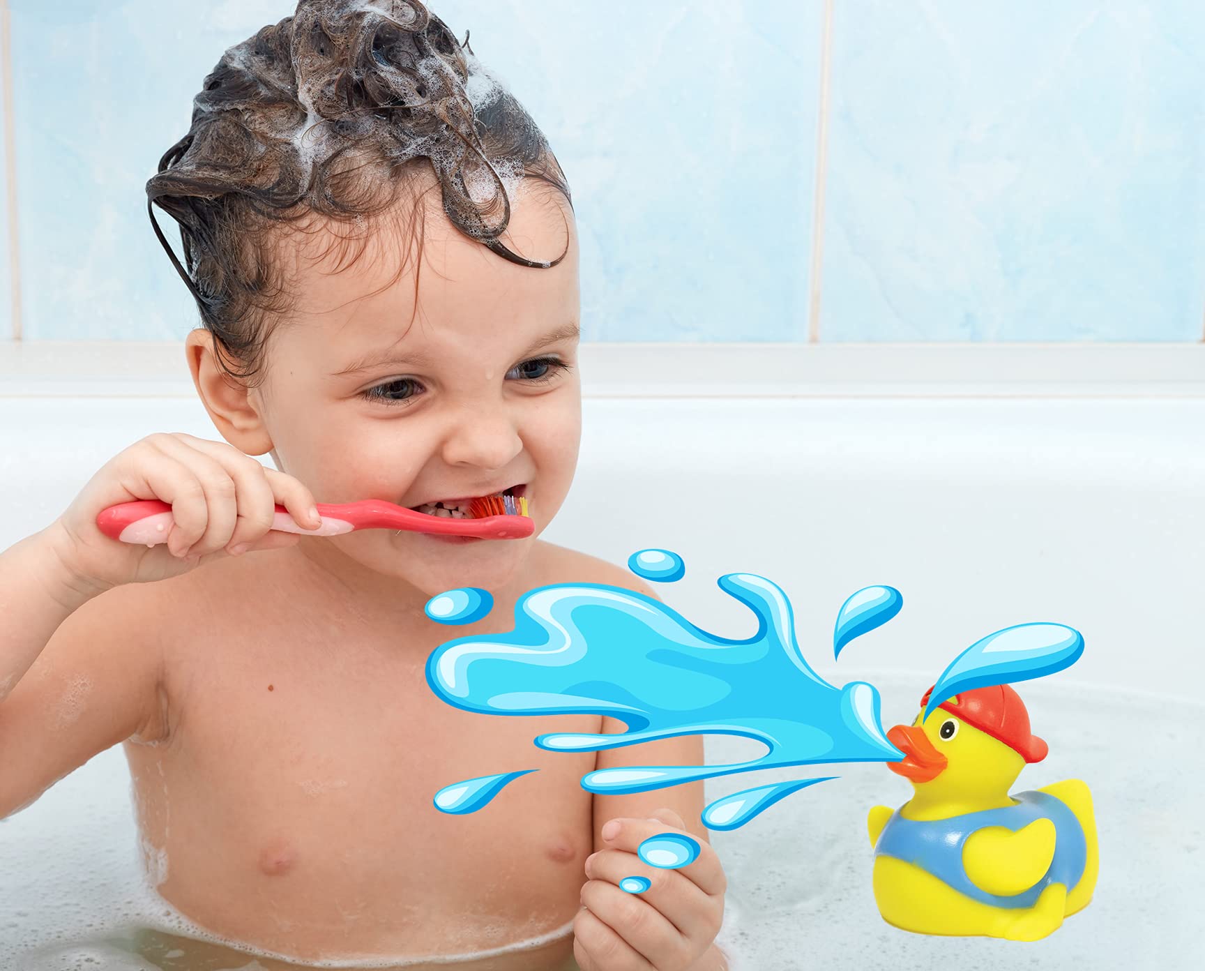 JA-RU 24-Pack Assorted Yellow Rubber Duck Water Squirters - Fun Baby Bath Toys for Kids, Floating Pool & Beach Party Favors - Perfect for Bath Time, Summer Parties & Toddler Sensory Play